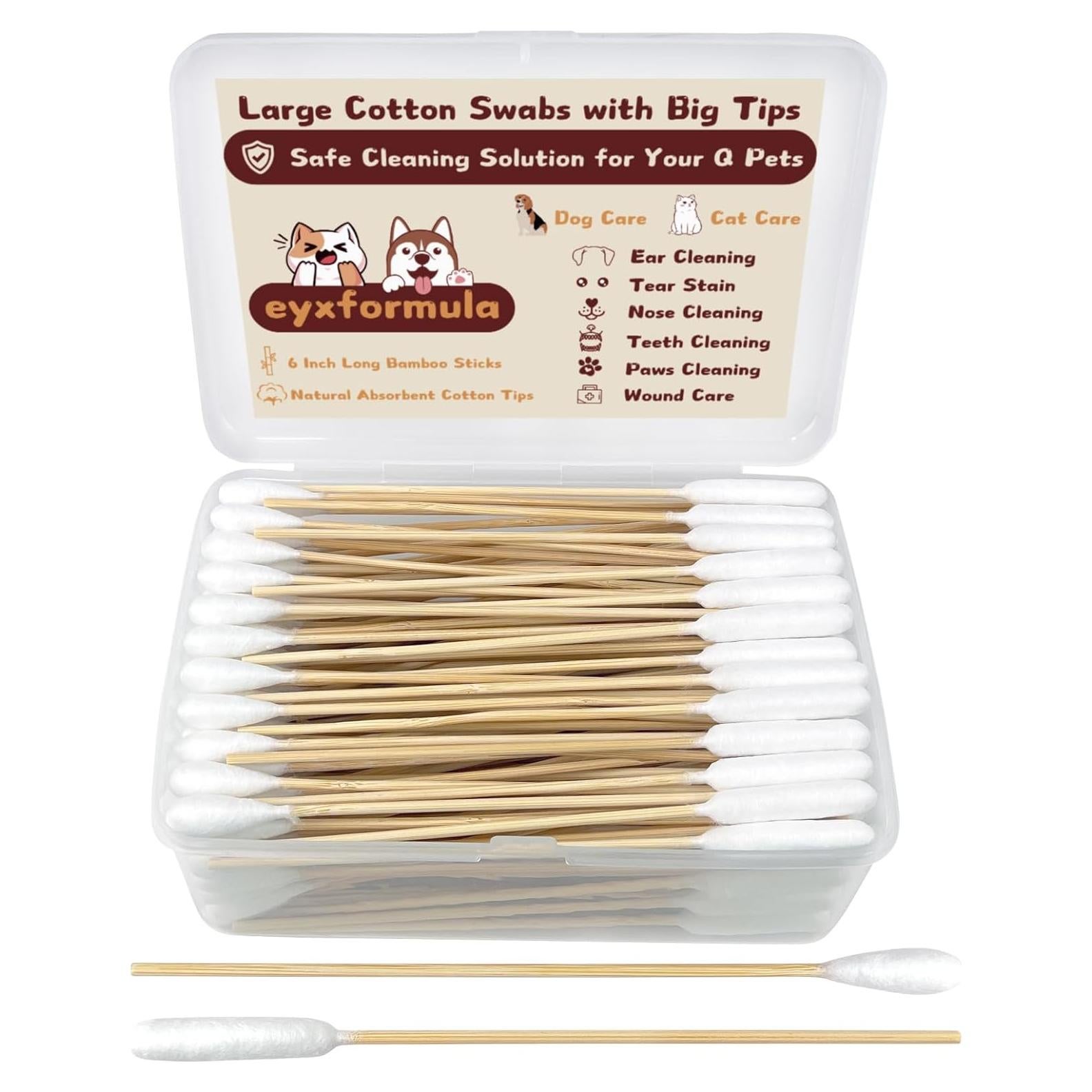 Hisopos de Algodón Eyxformula para Limpieza de Oídos de Mascotas - 15.24 cm, Mango de Bambú, 200 Piezas