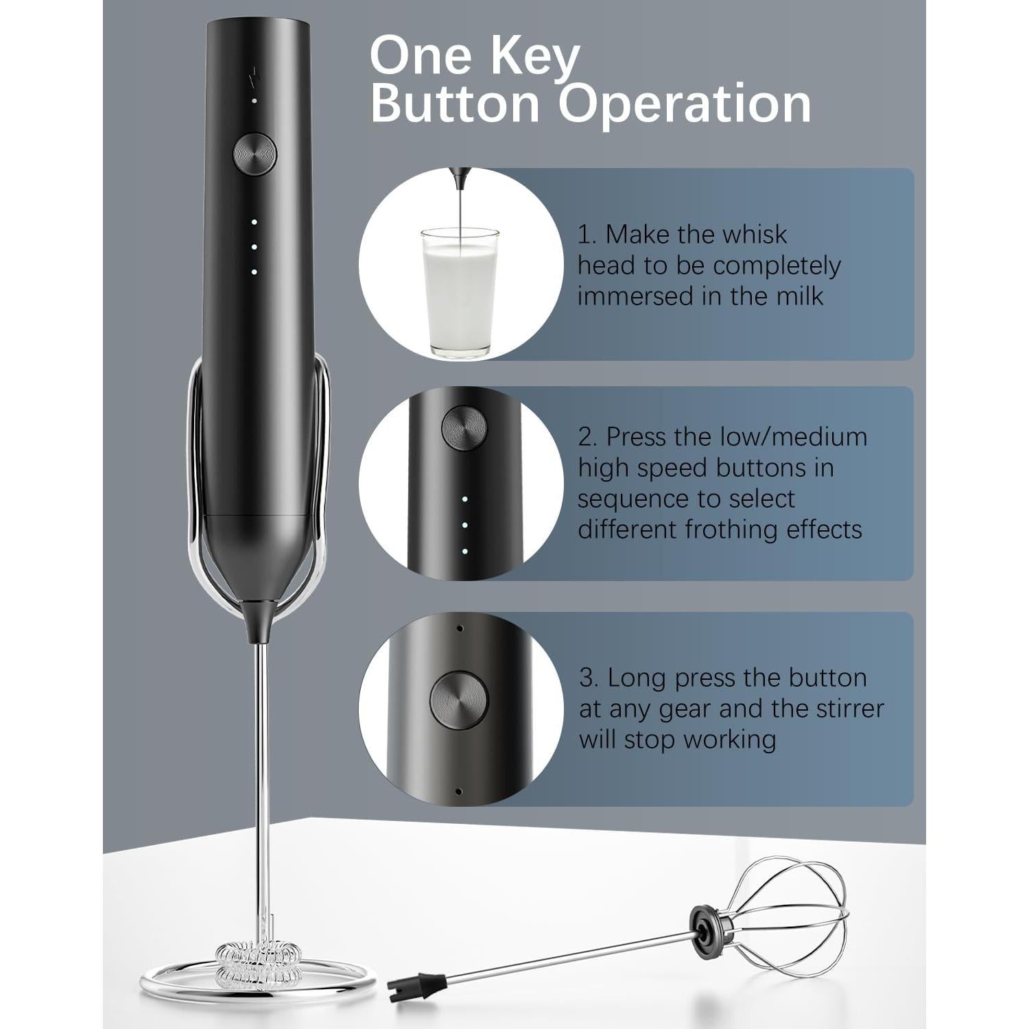 Espumador de Leche Eléctrico QTDHG Recargable Negro 10W