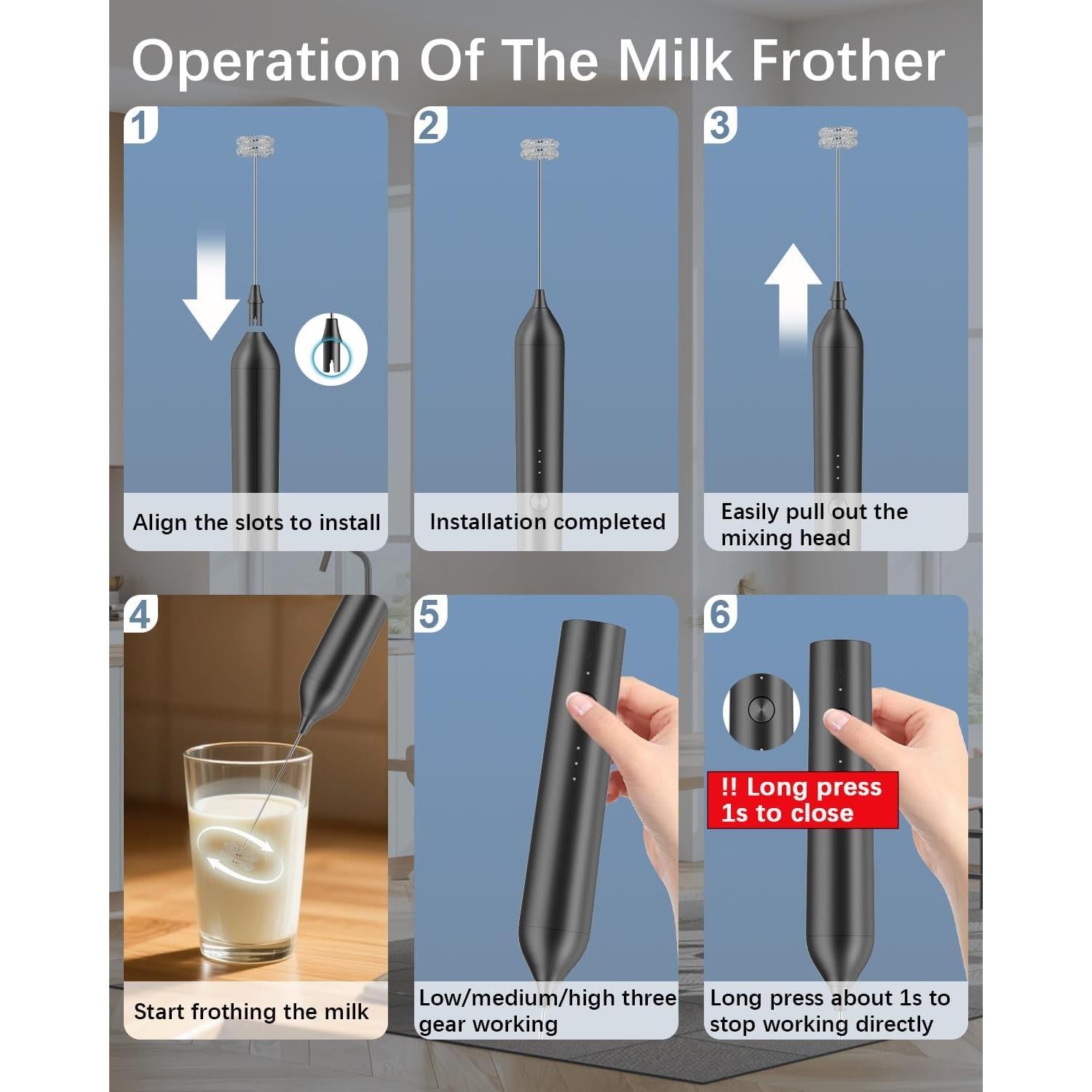 Espumador de Leche Eléctrico QTDHG Recargable Negro 10W