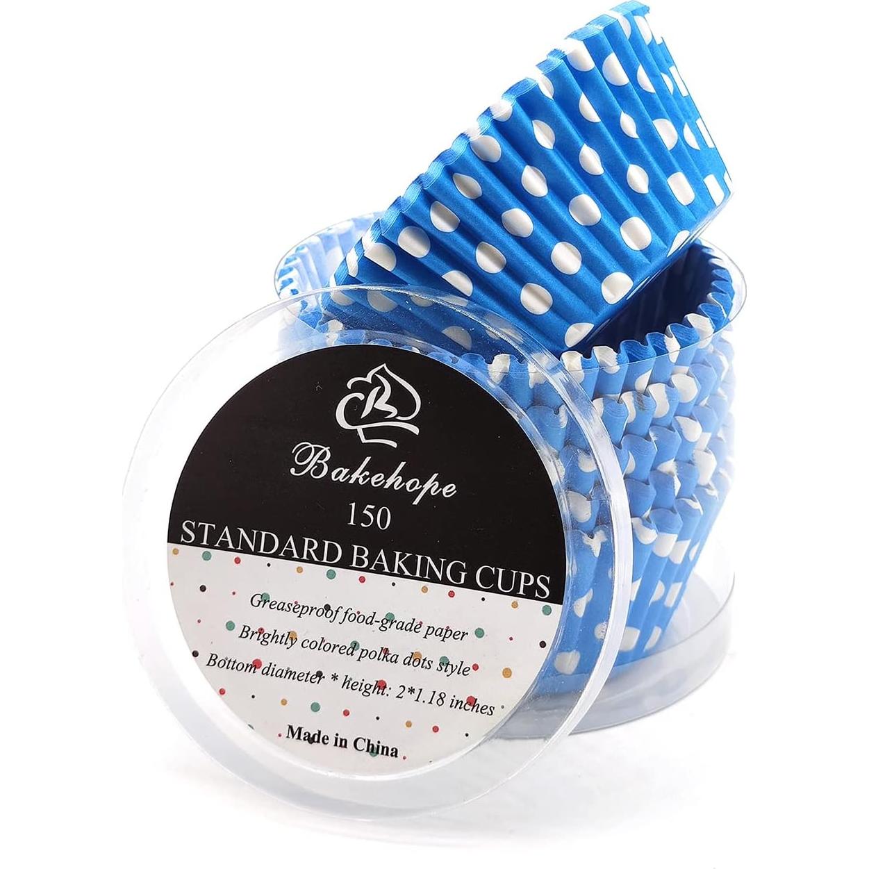Forros para Cupcakes Bakehope 150 Piezas Azul Puntos de Polka