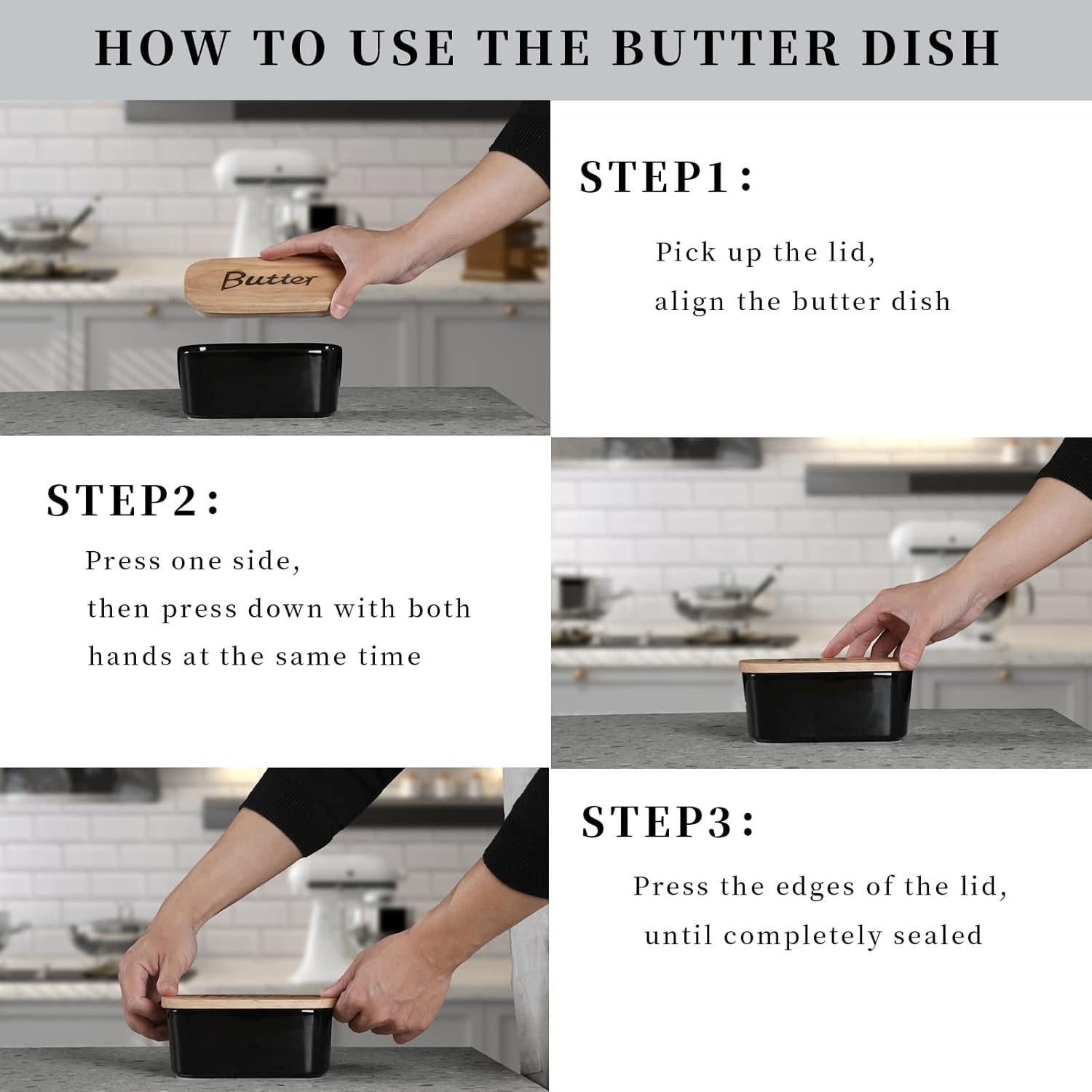 Plato de Mantequilla GDCZ Cerámica con Tapa de Madera - Negro