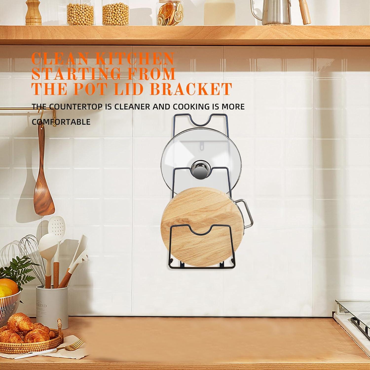 Organizador de Tapas de Olla BIATOE, 3 Niveles, Negro, Resistente al Óxido