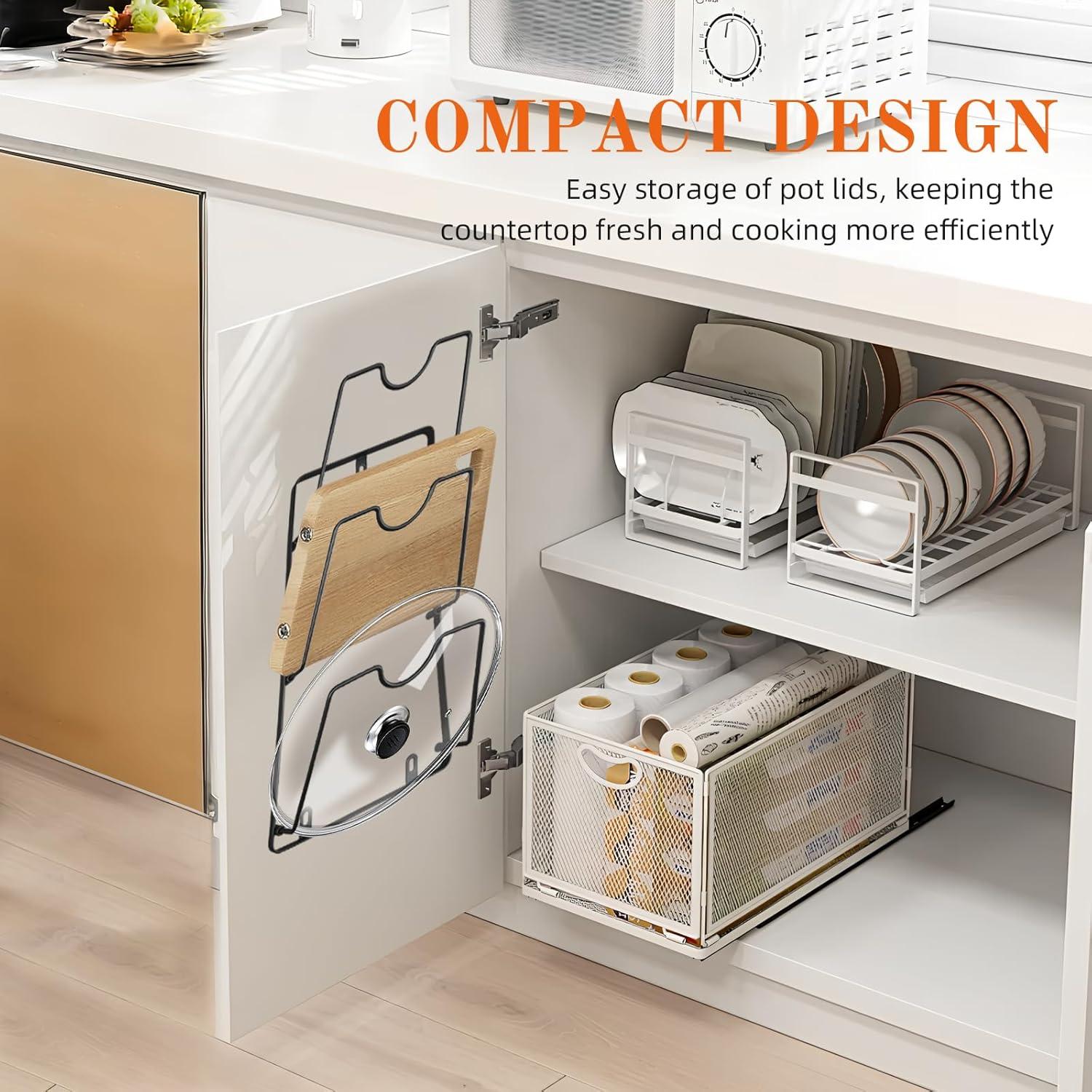 Organizador de Tapas de Olla BIATOE, 3 Niveles, Negro, Resistente al Óxido