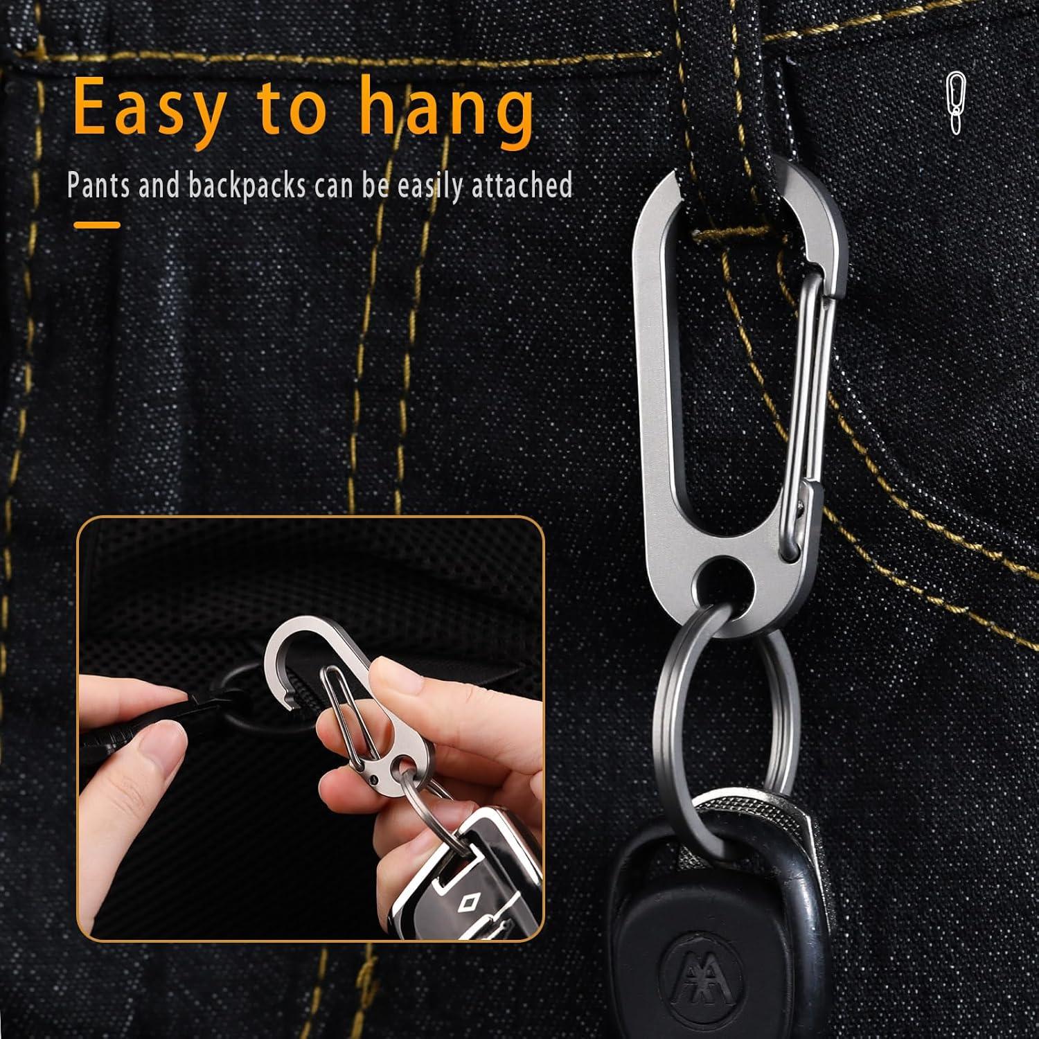 Clip de Carabinero de Titanio ResafeLy EDC con Anillo de Llave