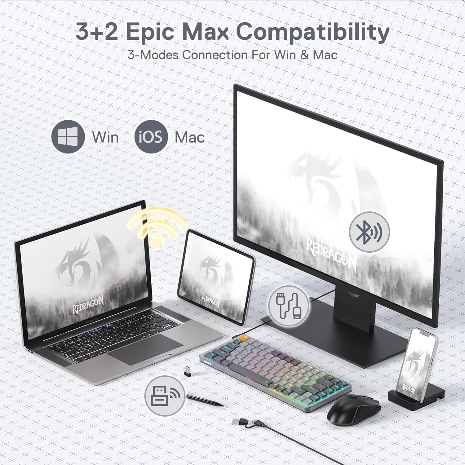 Teclado Mecánico Inalámbrico Redragon K652 75% RGB