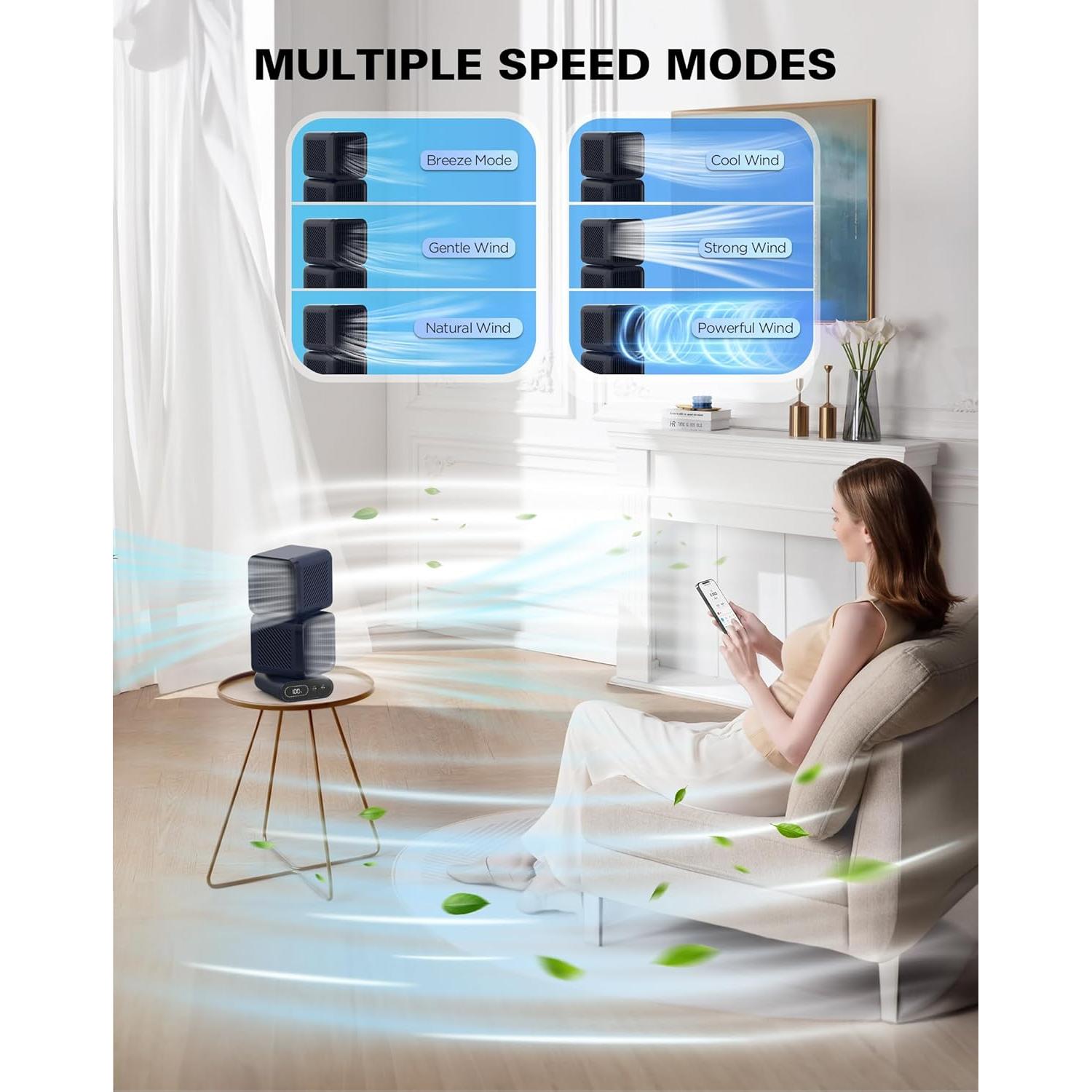 Ventilador de Mesa Hotsales 11" Recargable USB 6000mAh 6 Velocidades