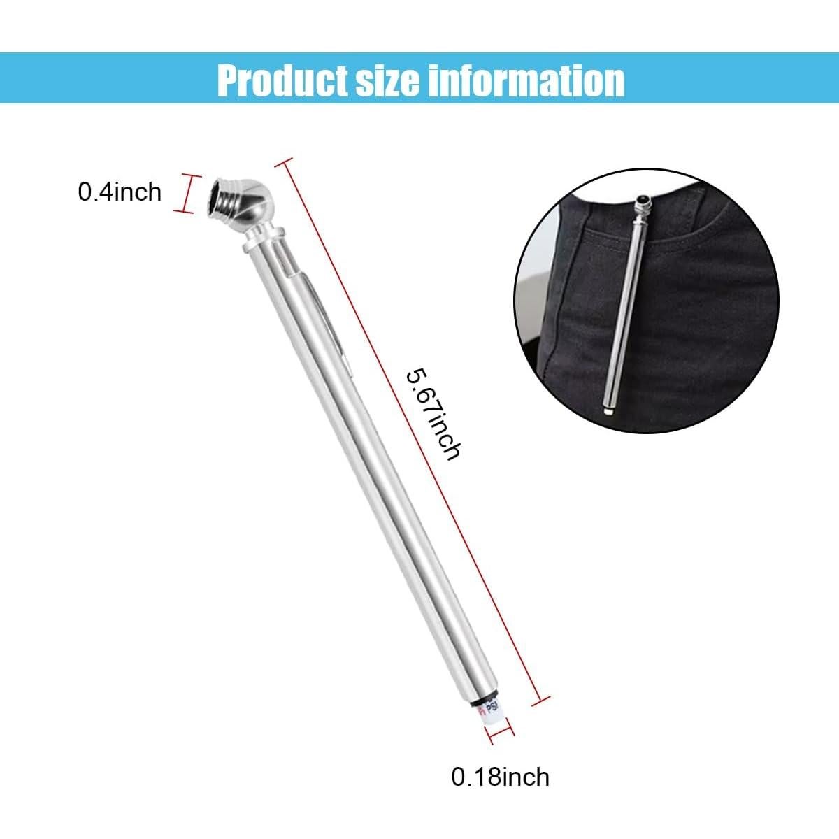 Pencil Tire Pressure Gauge, Mechanical Air Gage, Stainless Steel Single Chuck with Valve Stem Cap, Wheel Air Pressure Gauge for Car Truck RV, 3PCS