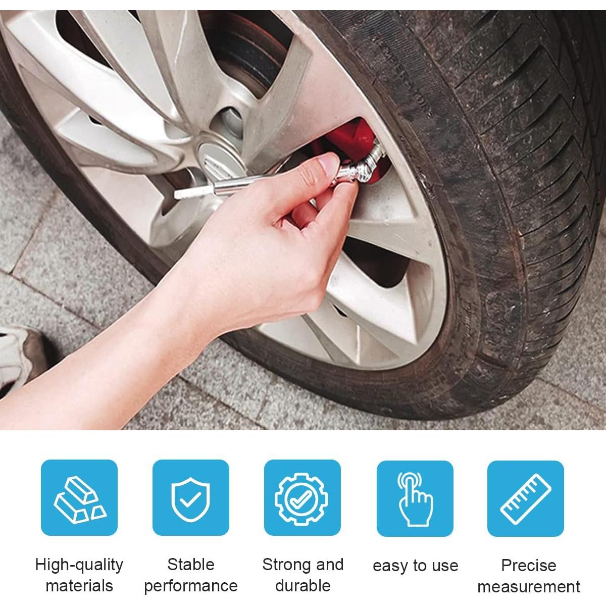 Pencil Tire Pressure Gauge, Mechanical Air Gage, Stainless Steel Single Chuck with Valve Stem Cap, Wheel Air Pressure Gauge for Car Truck RV, 3PCS