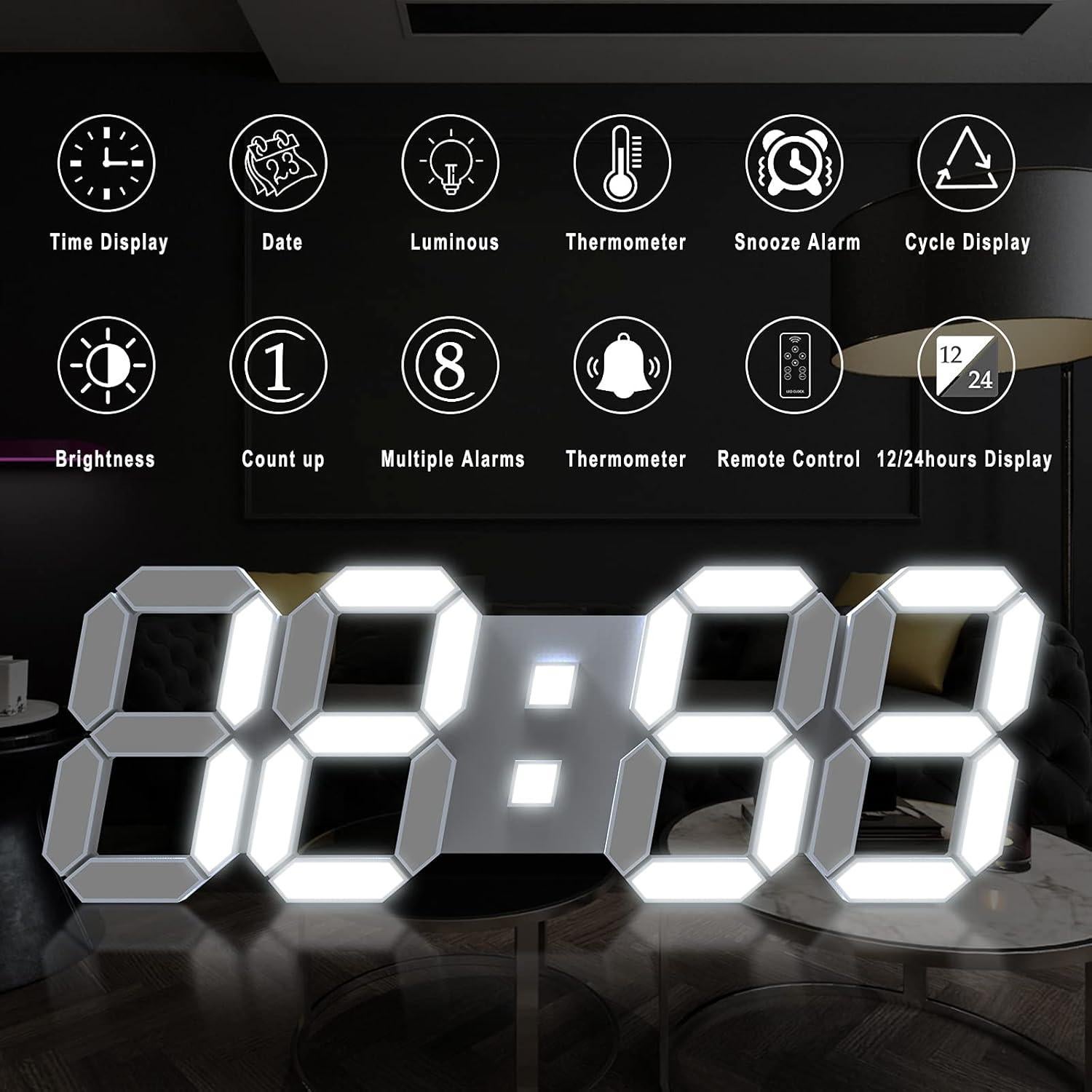 Reloj de Pared Digital LED EDUP HOME 38 cm con Control Remoto