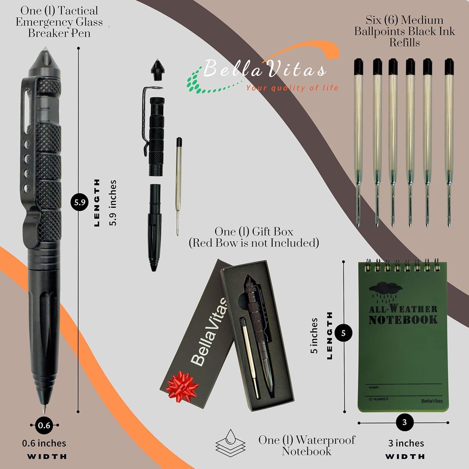 Bolígrafo Táctico Militar BellaVitas con Cuaderno Impermeable