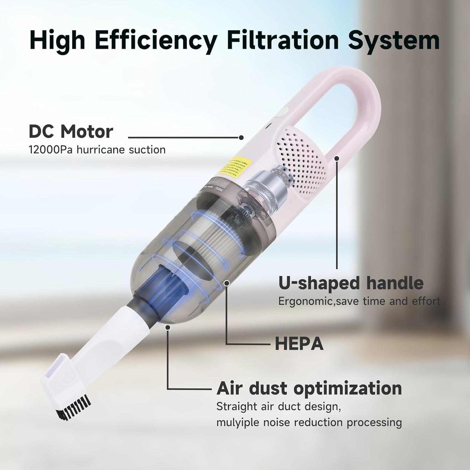 Aspiradora de Mano Inalámbrica TROURAY Verde 100W HEPA 6 en 1