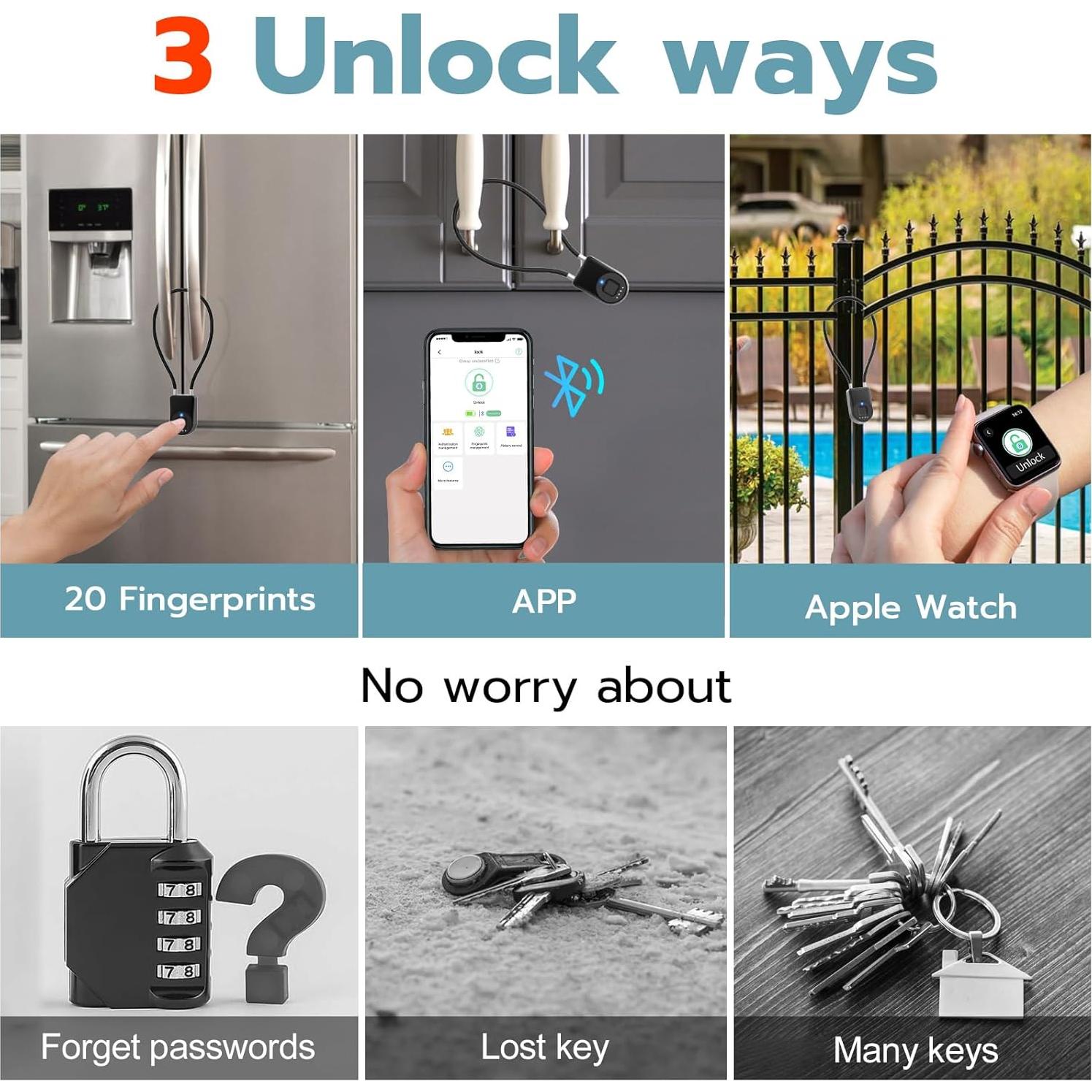 Candado Biométrico de Huella Dactilar Dhiedas - Negro