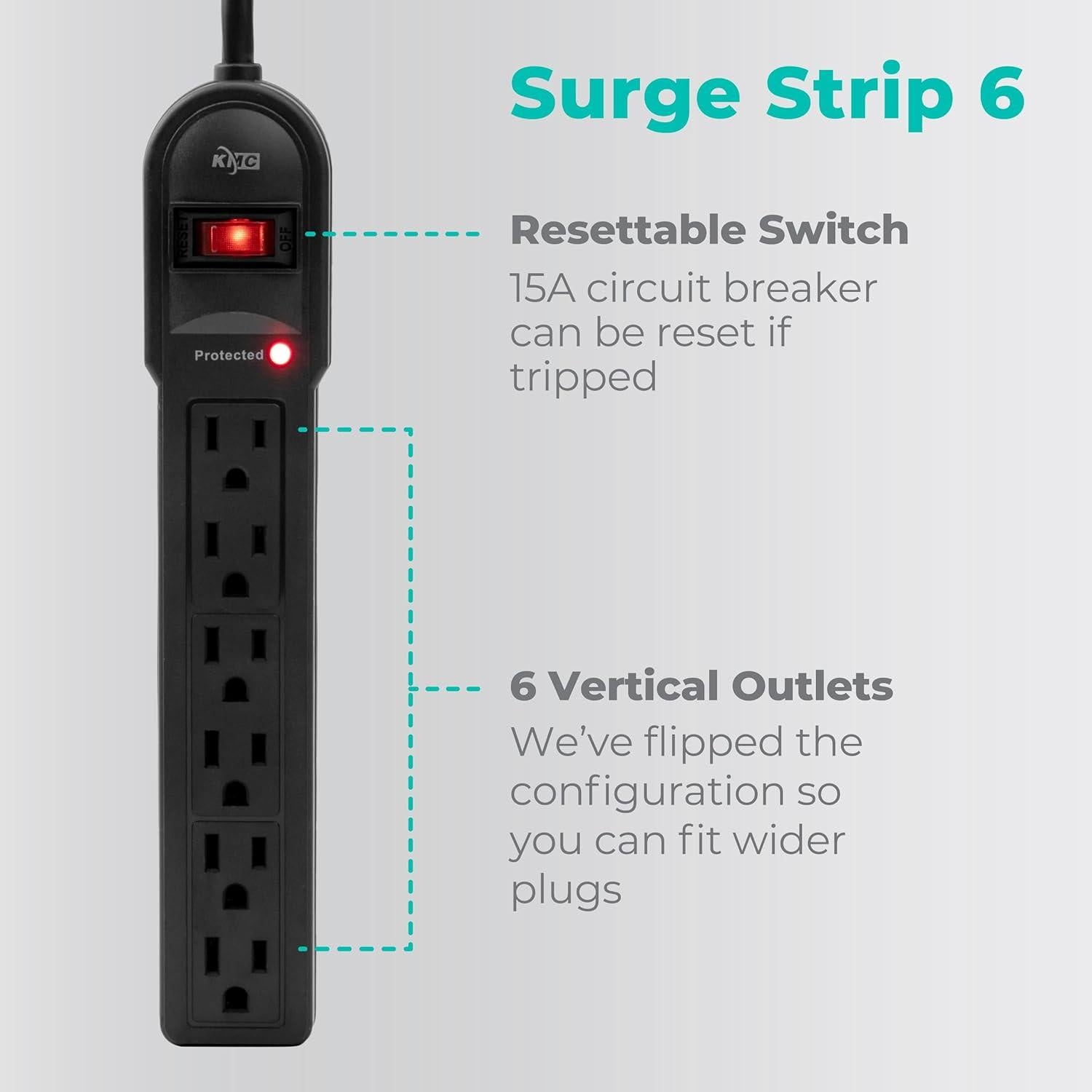 Regleta KMC de 6 Salidas con Protección Sobretensión 900 Julios