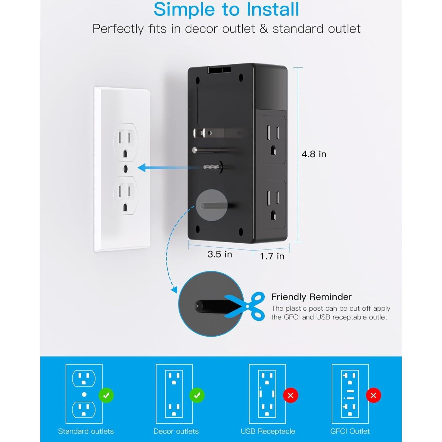 Multi Enchufe One Beat 5 Salidas 4 USB Carga Rápida 1800J