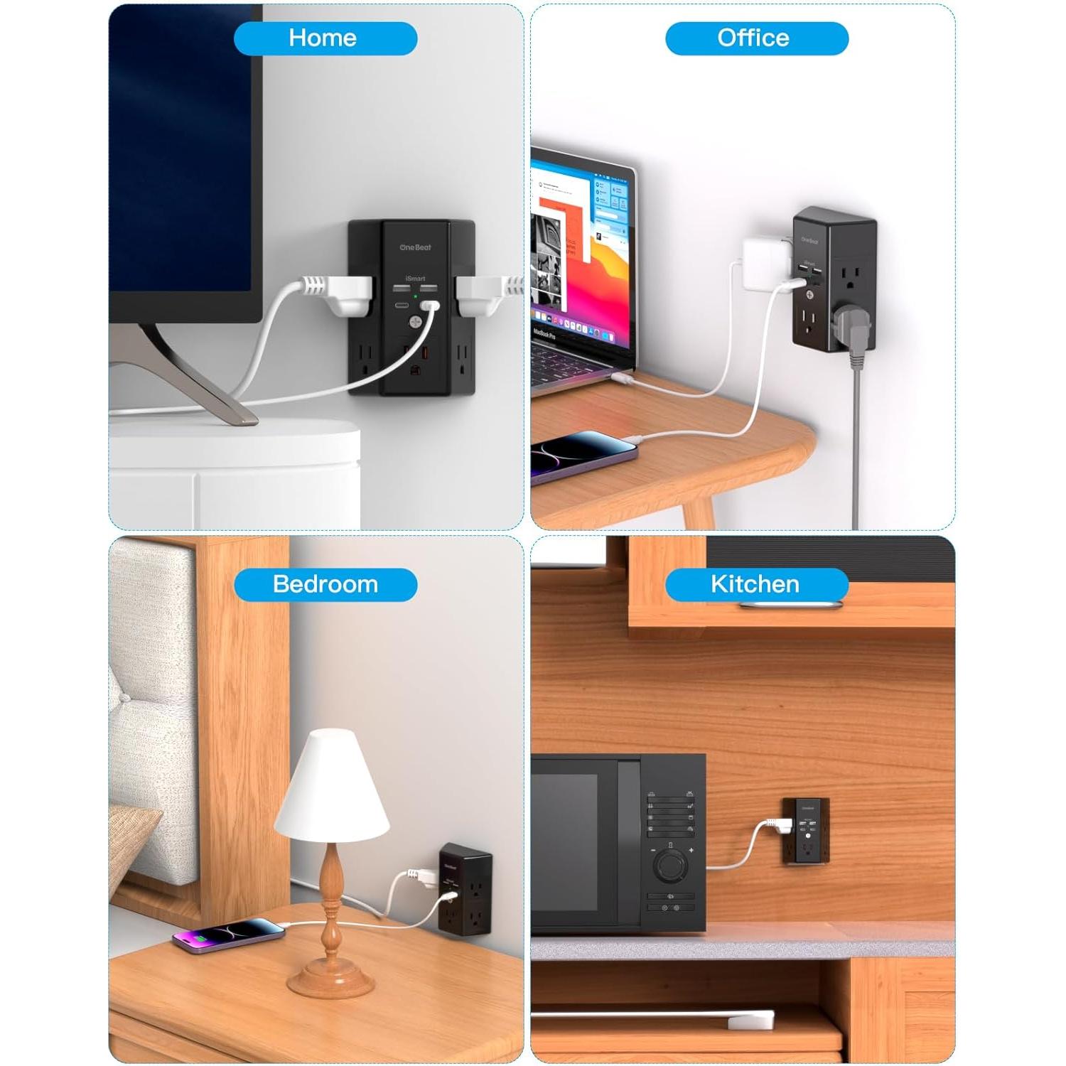 Multi Enchufe One Beat 5 Salidas 4 USB Carga Rápida 1800J