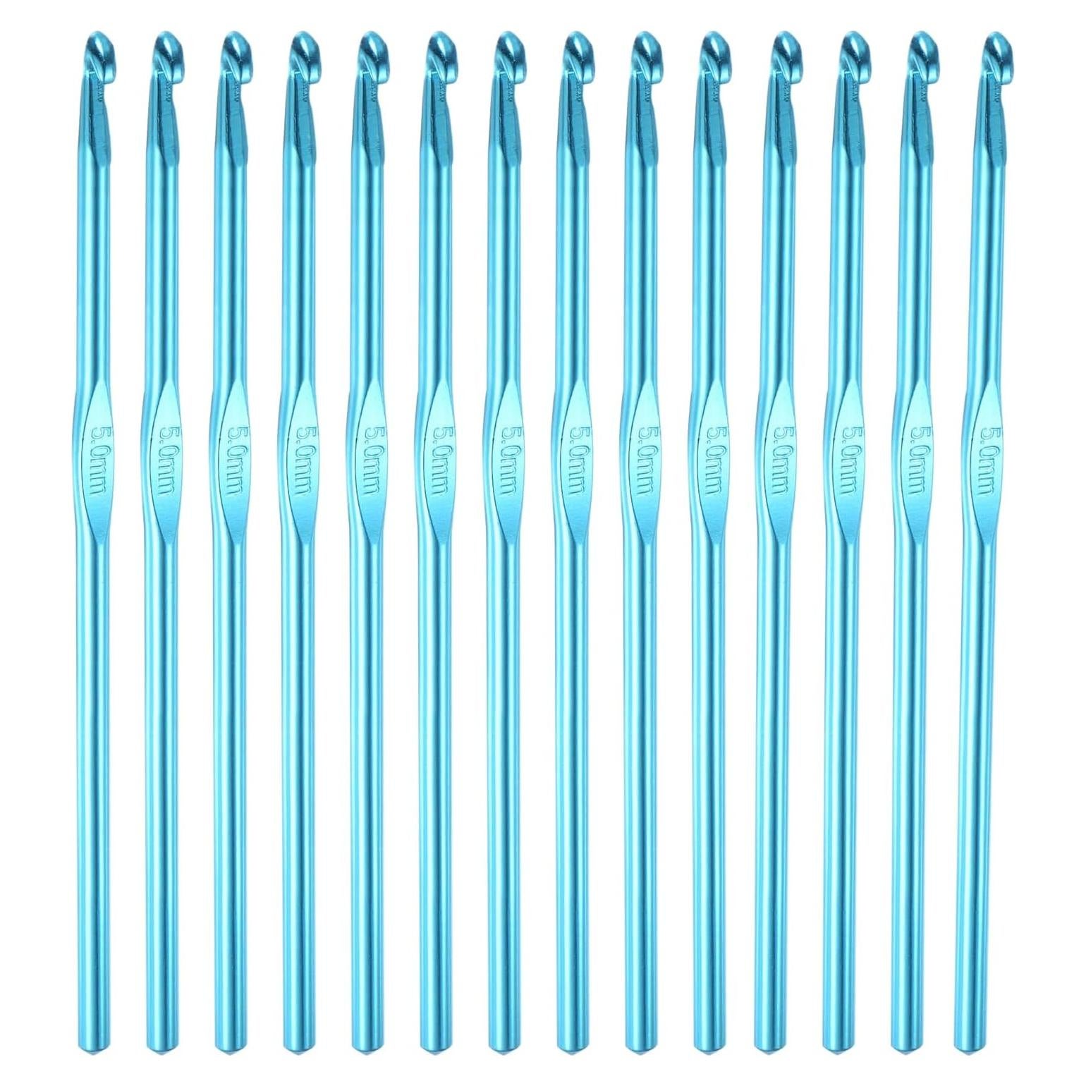Ganchos de Crochet de Aluminio HEYLEAYAR 5mm 14Pcs Azul