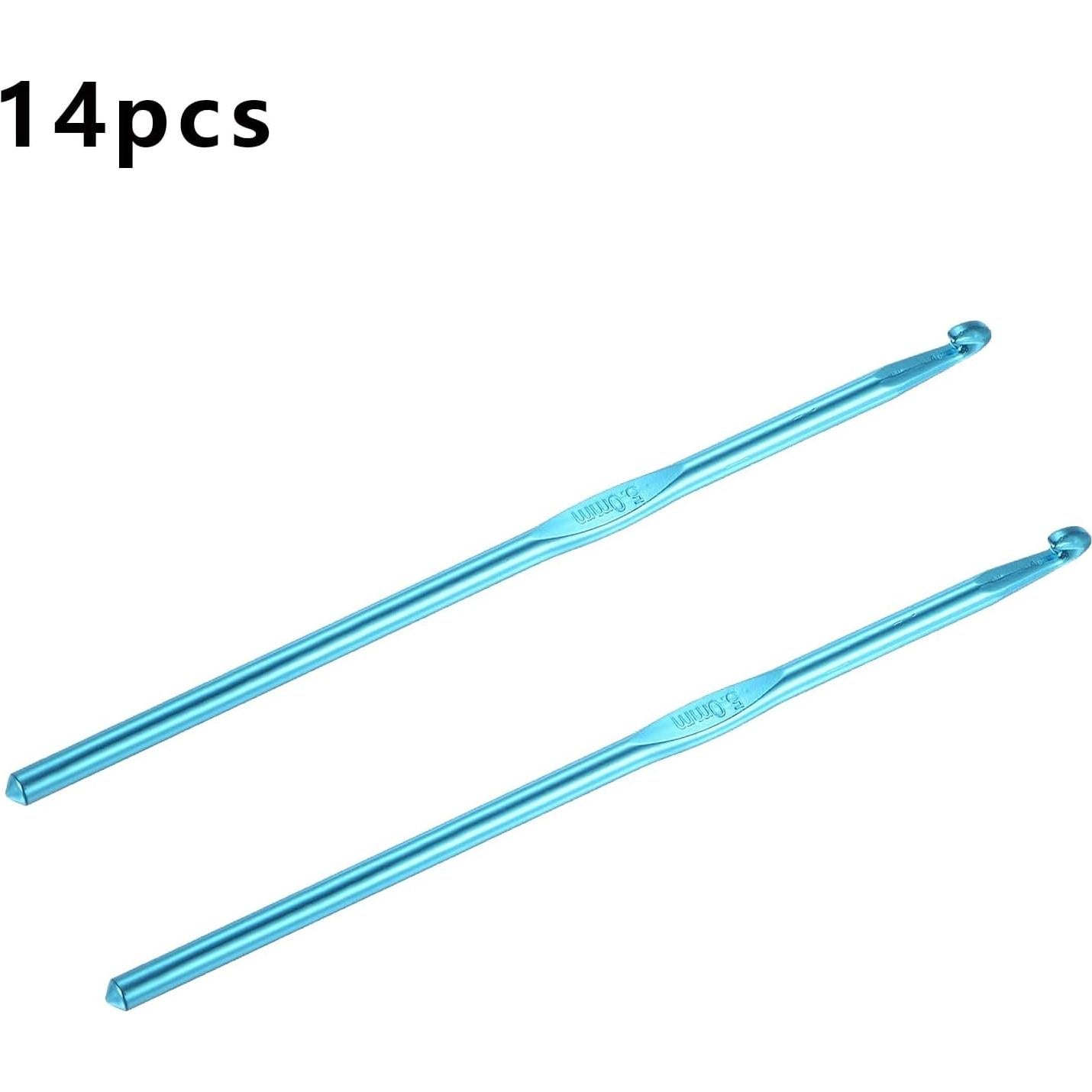 Ganchos de Crochet de Aluminio HEYLEAYAR 5mm 14Pcs Azul