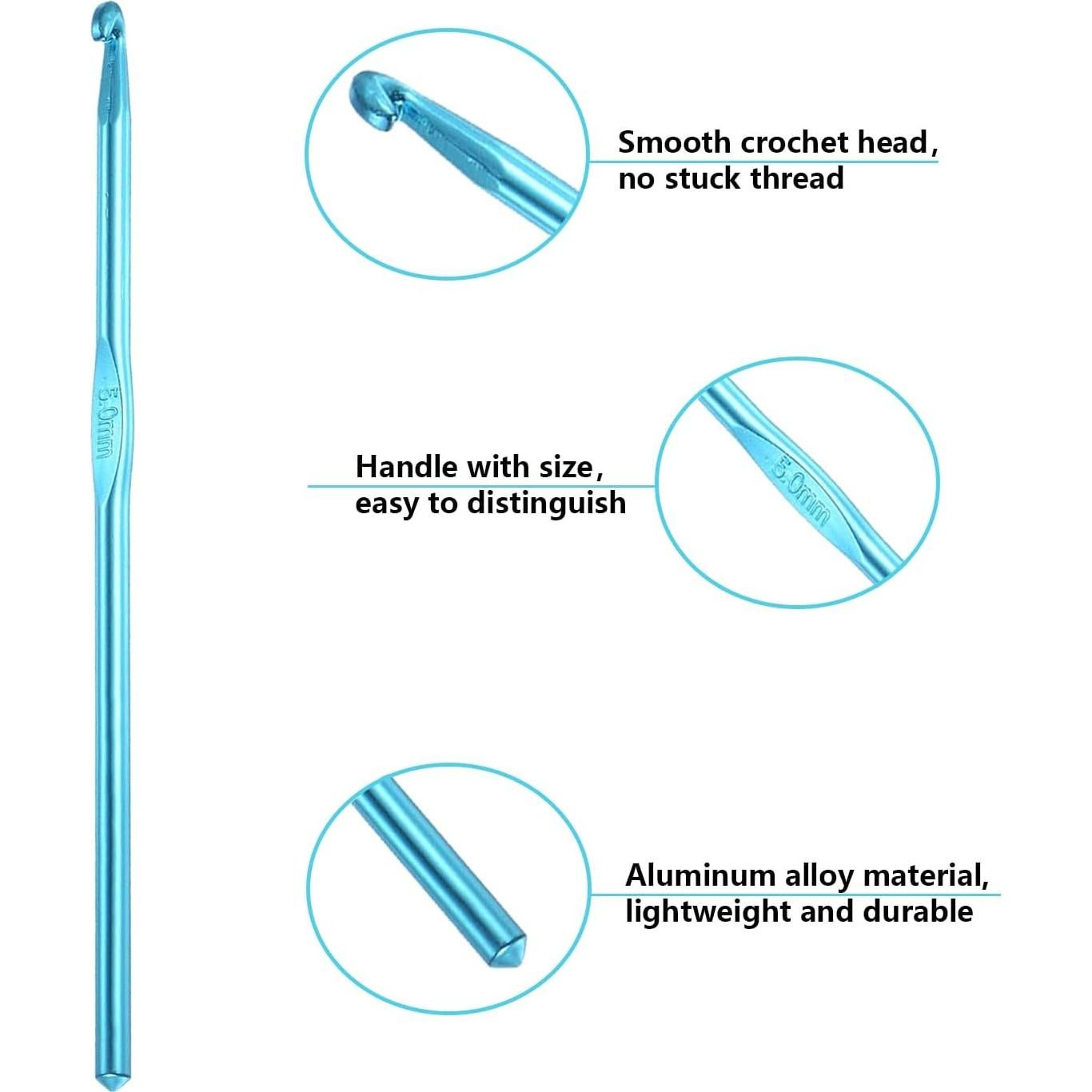 Ganchos de Crochet de Aluminio HEYLEAYAR 5mm 14Pcs Azul