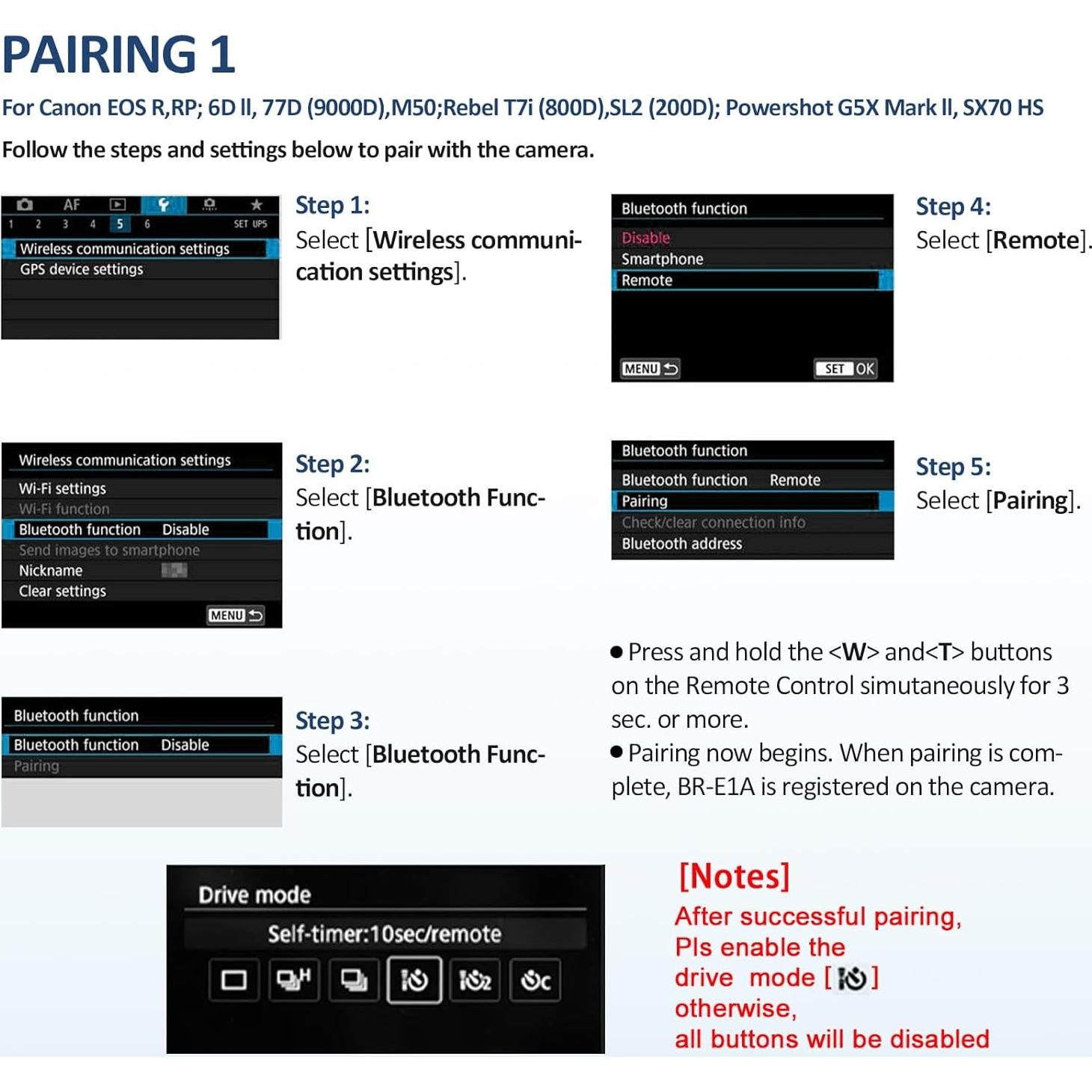 Control Remoto Inalámbrico AODELAN BR-E1A para Cámara Canon
