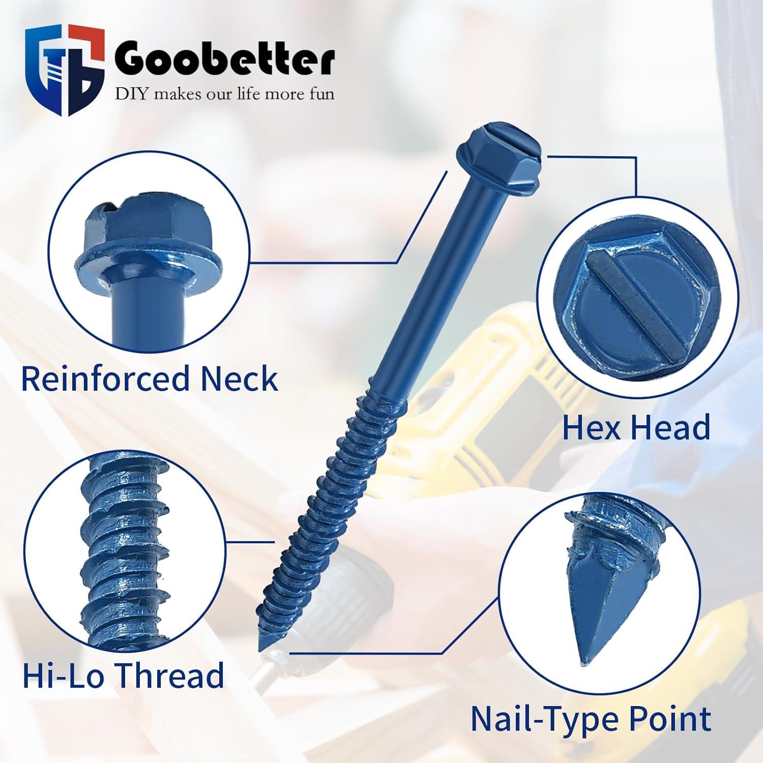 200 Tornillos de Concreto GOOBETTER 6.35x82.55mm con Brocas