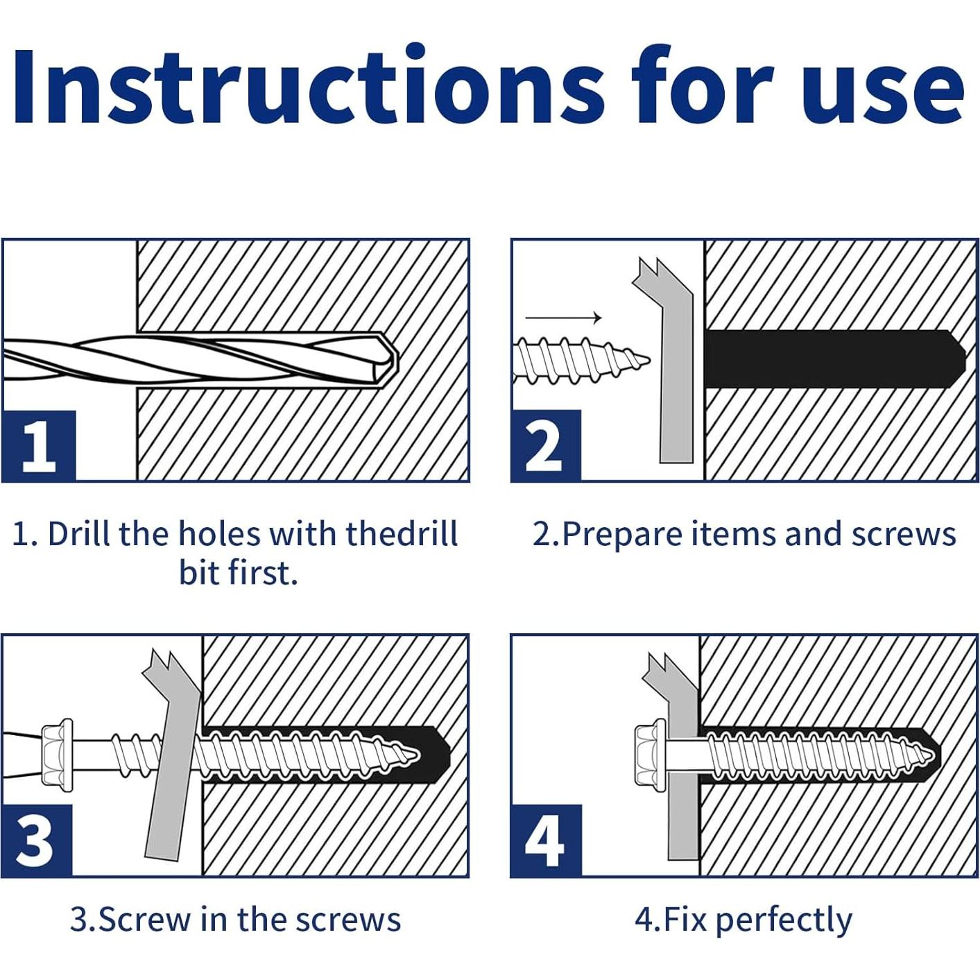 200 Tornillos de Concreto GOOBETTER 6.35x82.55mm con Brocas