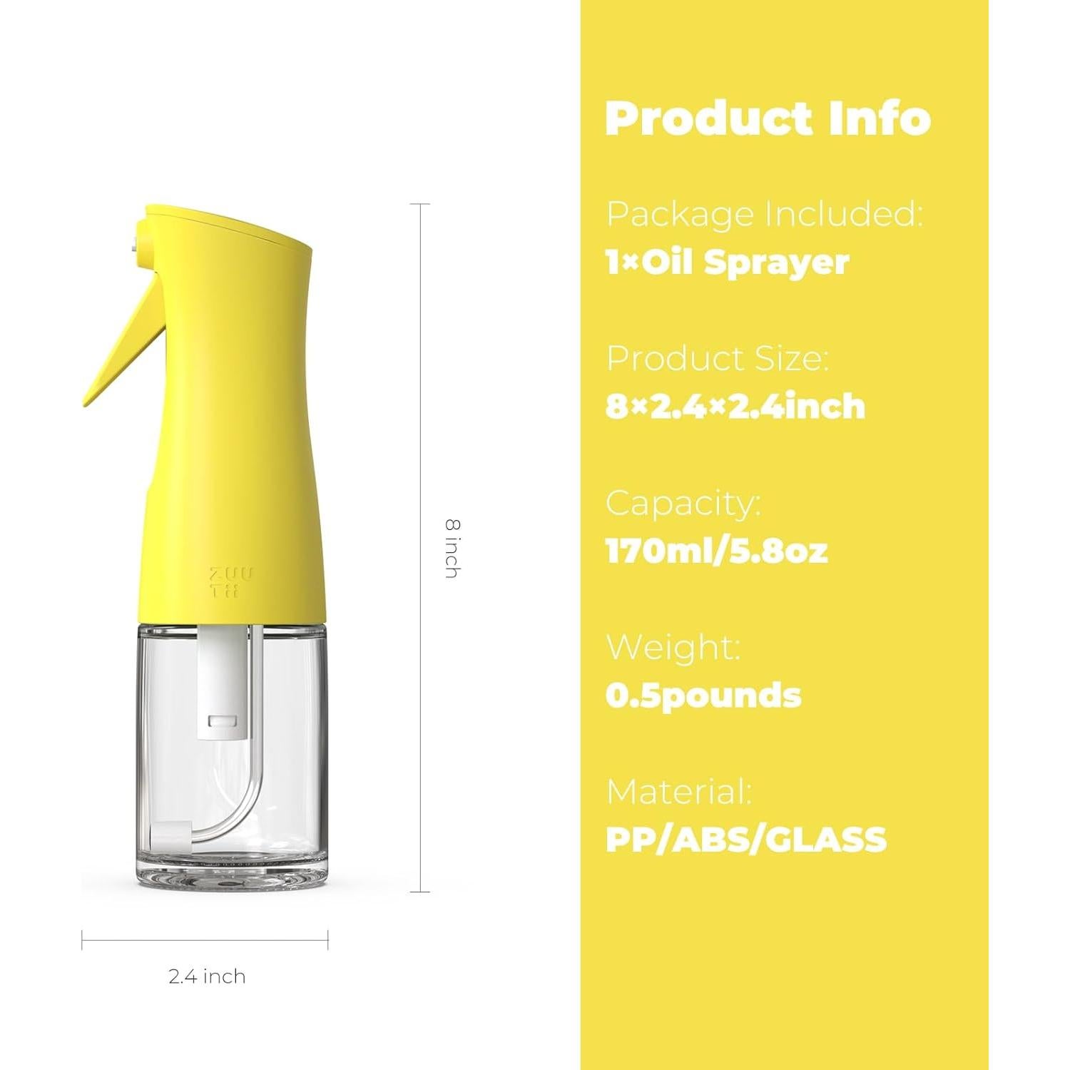 Rociador de Aceite Zuutii 170ml Amarillo Limón a Prueba de Fugas