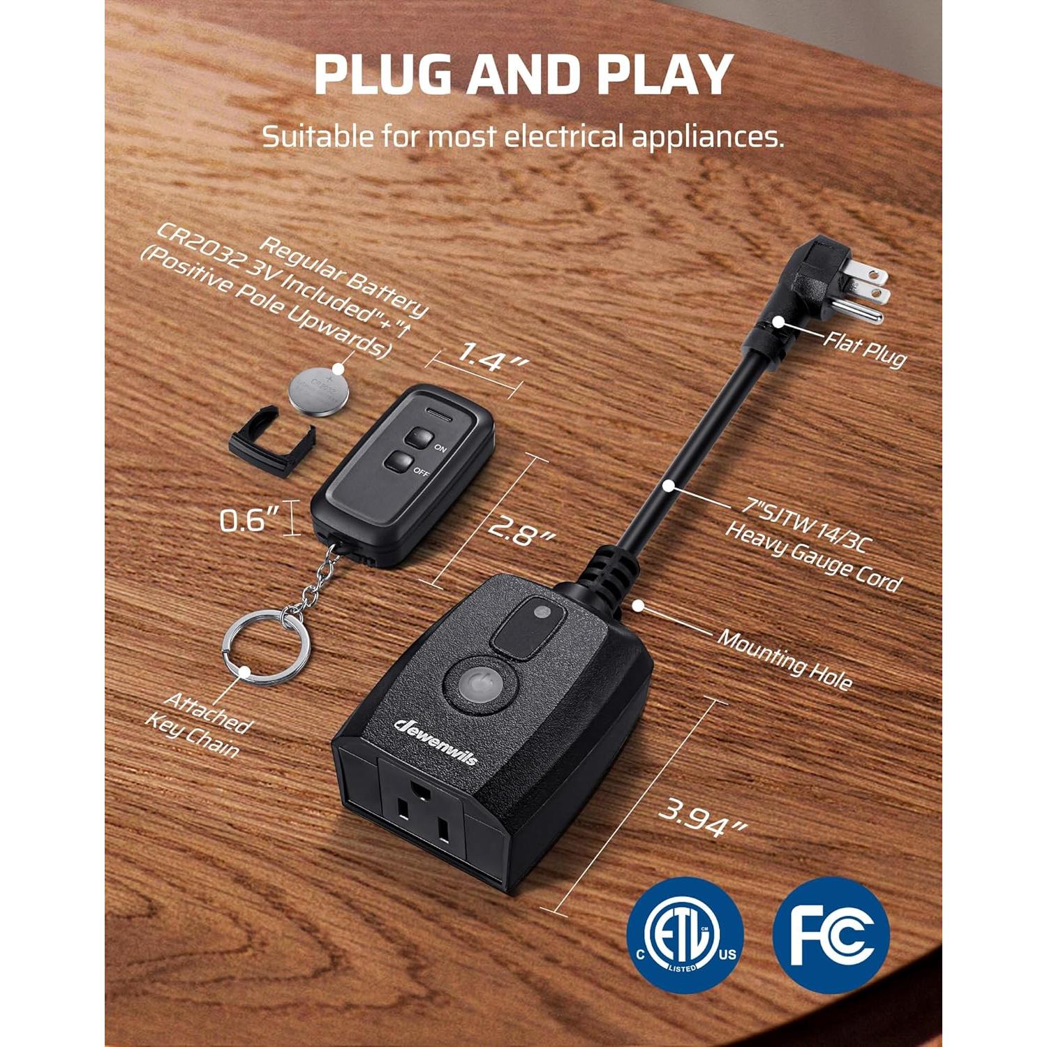 Enchufe de Control Remoto DEWENWILS para Exterior 15A 100FT