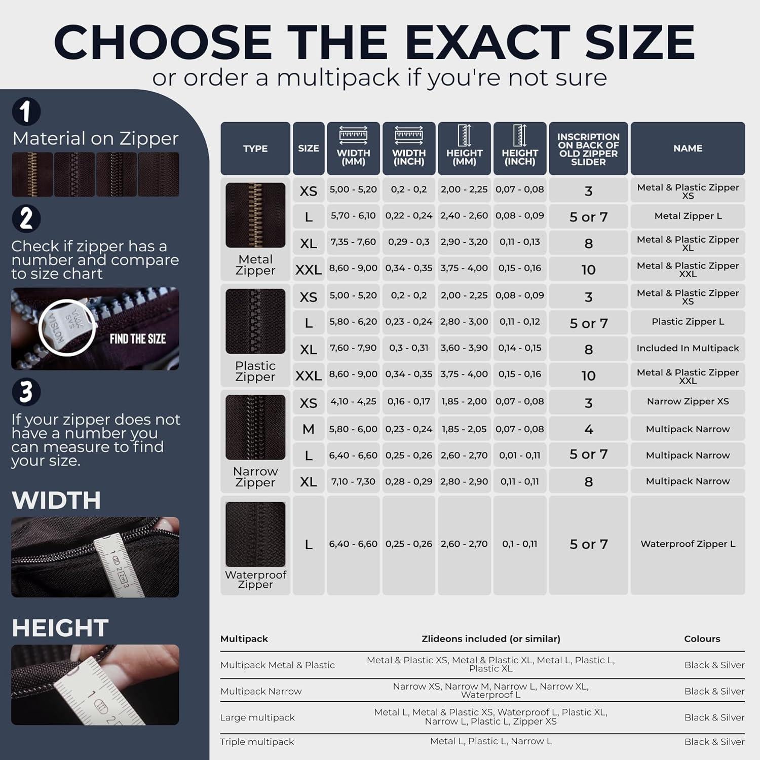 Reemplazo ZlideOn para Cremalleras de Metal - Negro - Tamaño L