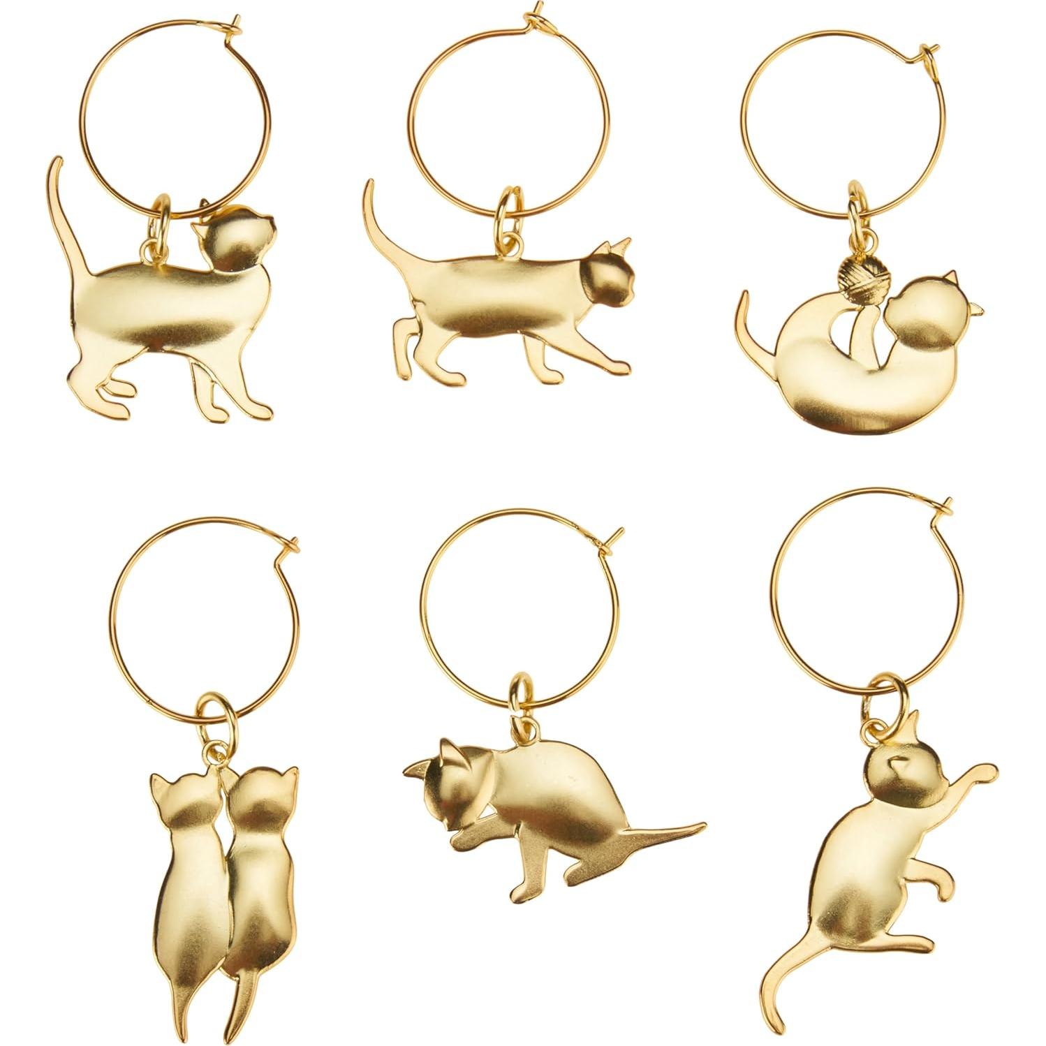 Encantos de Vino para Gatos Dorados Twine - 6 Diseños Únicos