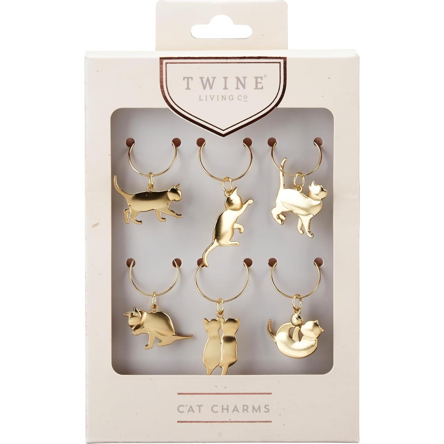 Encantos de Vino para Gatos Dorados Twine - 6 Diseños Únicos
