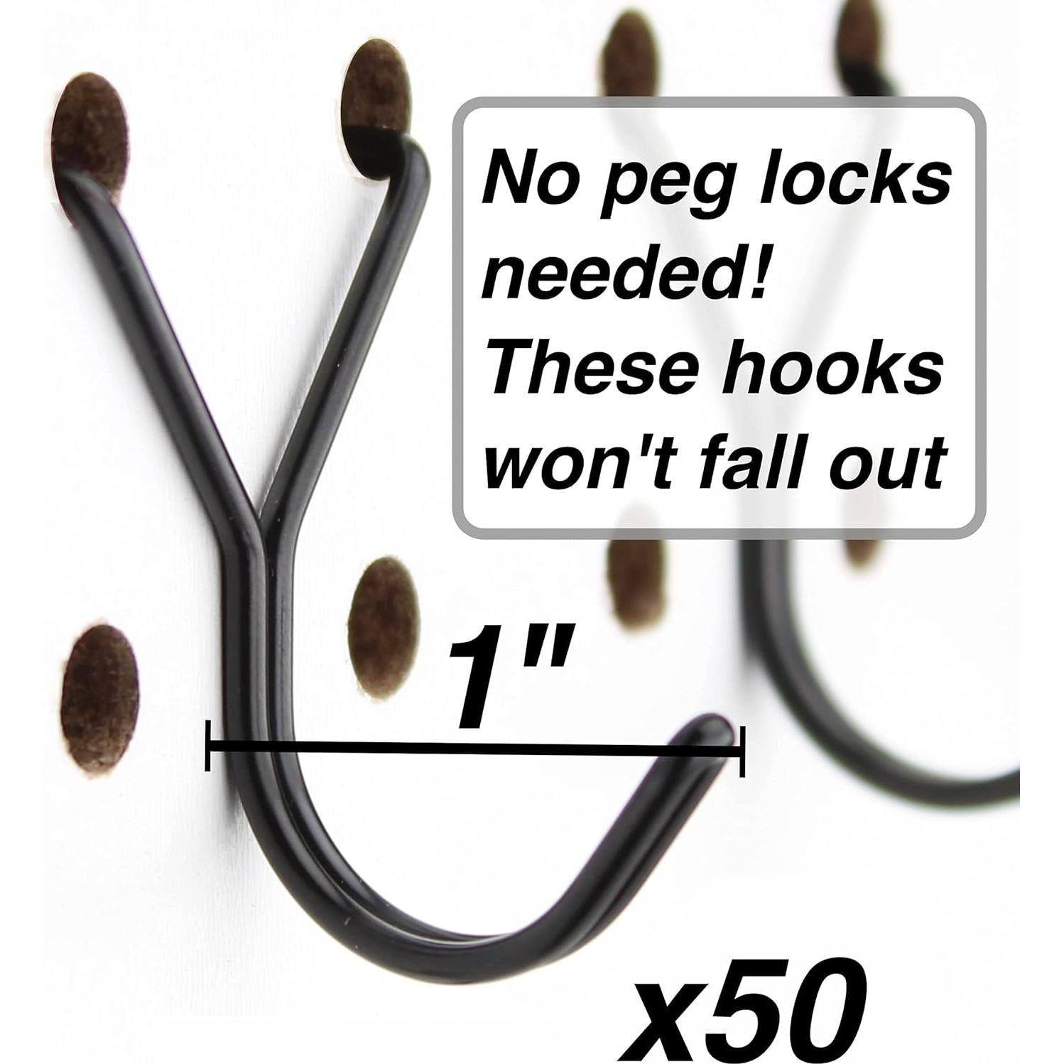 Ganchos de Pegboard de Acero Right Arrange 50-Pack Negro