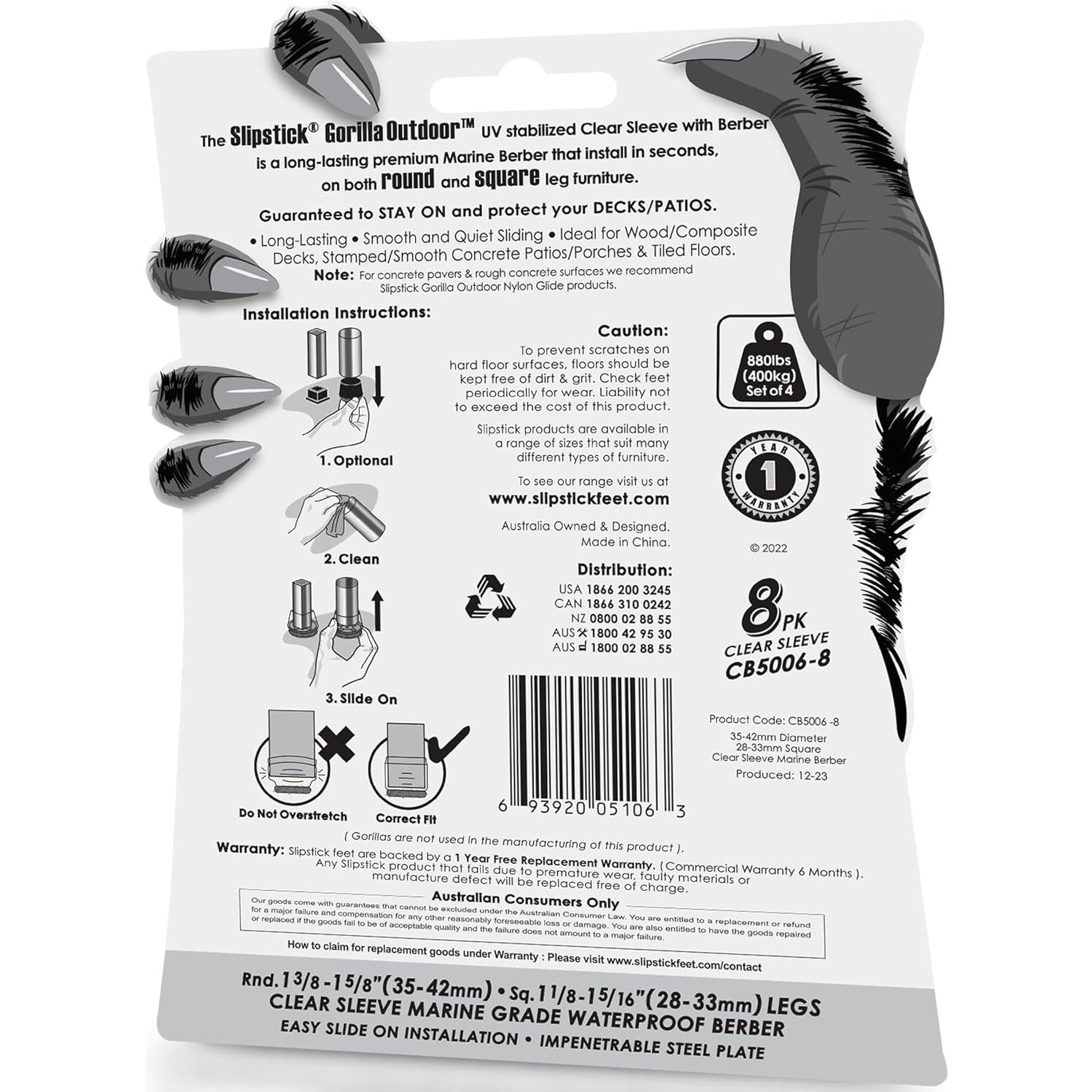 Deslizadores de Muebles Slipstick Gorilla para Exteriores - 8 Piezas