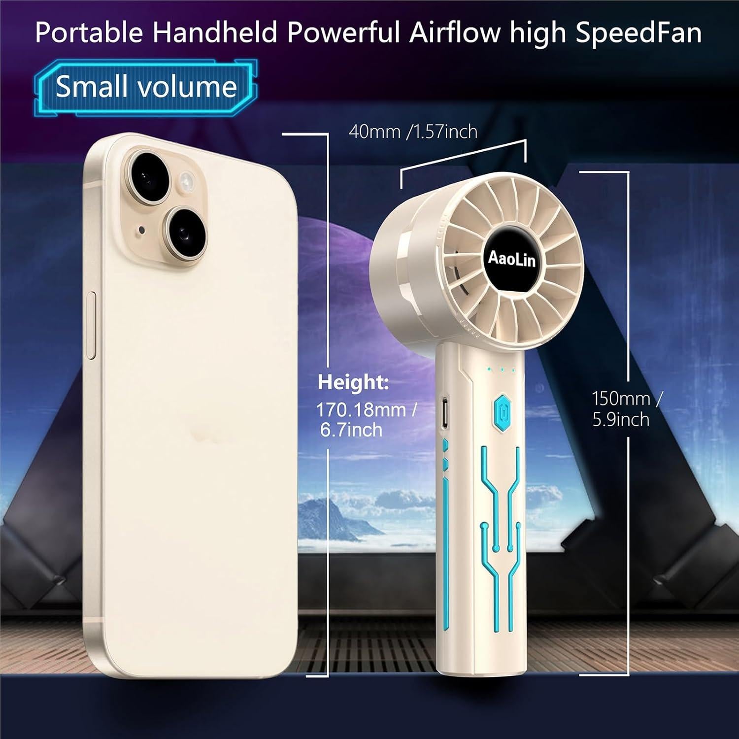 Ventilador de Mano AaoLin G2 Beige 2pcs Recargable USB 7000RPM