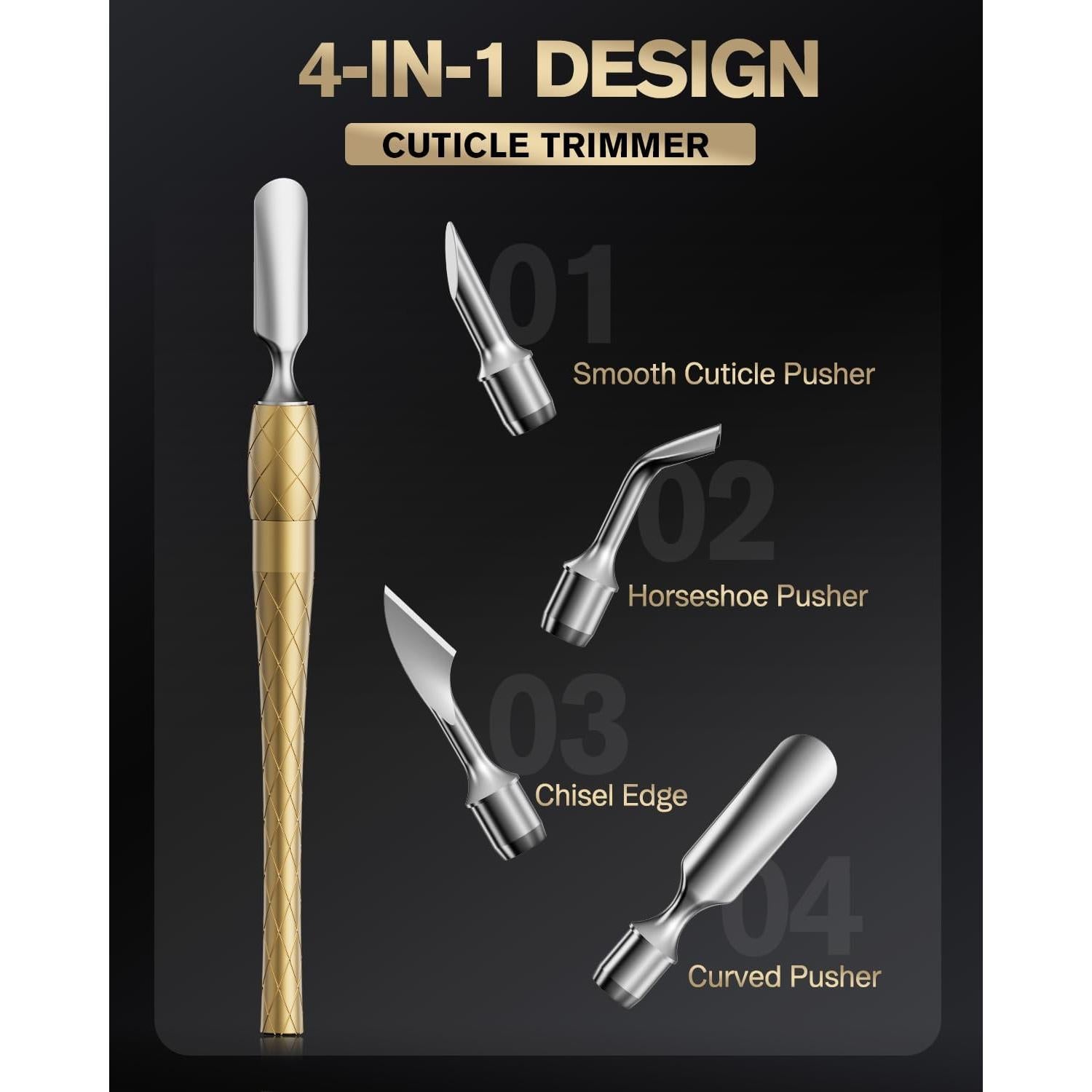 FERYES Herramienta Empujadora de Cutículas 4 en 1 - Acero Inoxidable