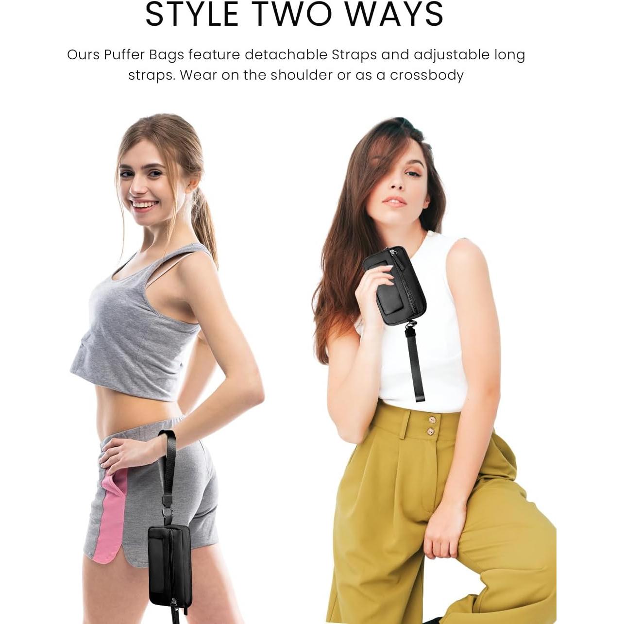 Cartera de Muñeca Acolchada Nylon RFID para Mujeres - Negro