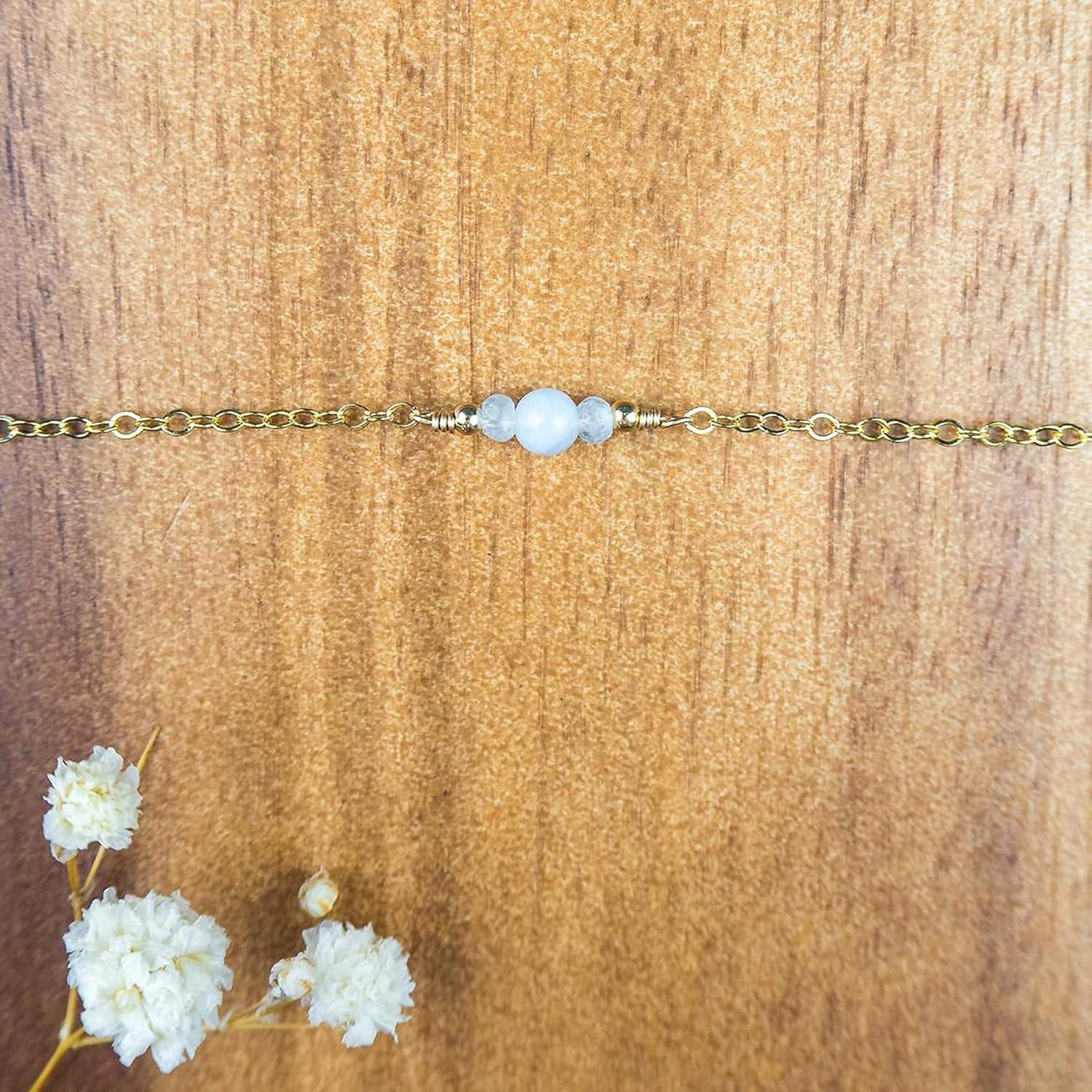 Tobillera de Oro 14K para Mujeres con Cuentas y Mariposa