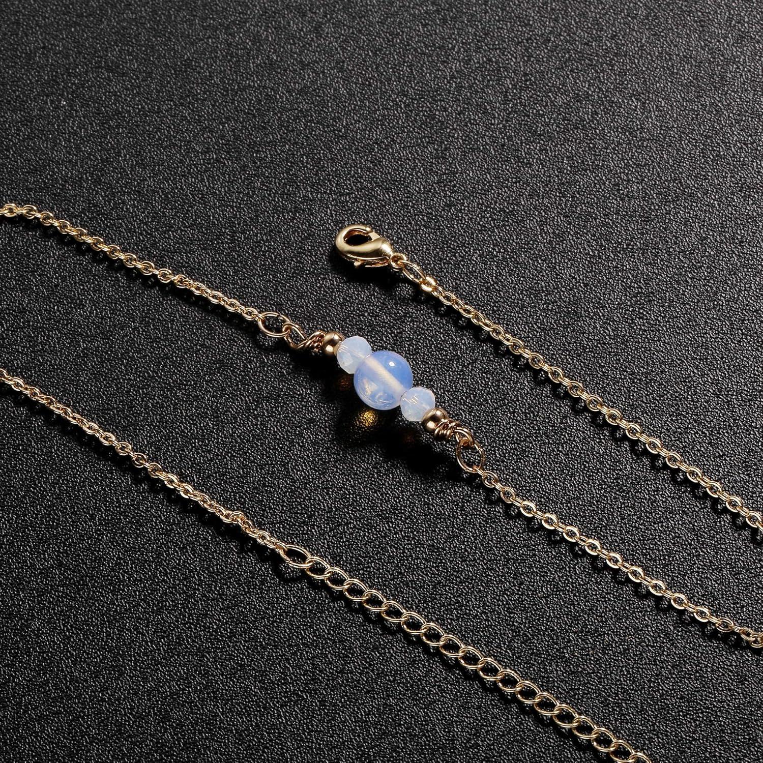 Tobillera de Oro 14K para Mujeres con Cuentas y Mariposa