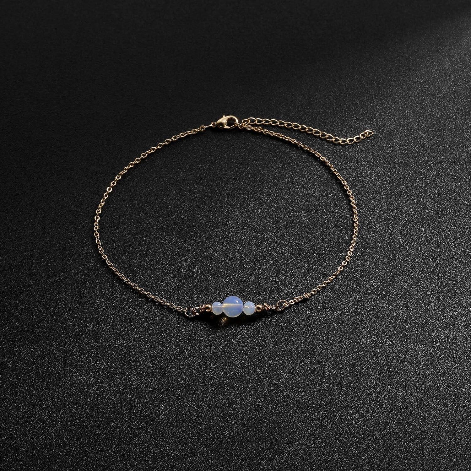 Tobillera de Oro 14K para Mujeres con Cuentas y Mariposa