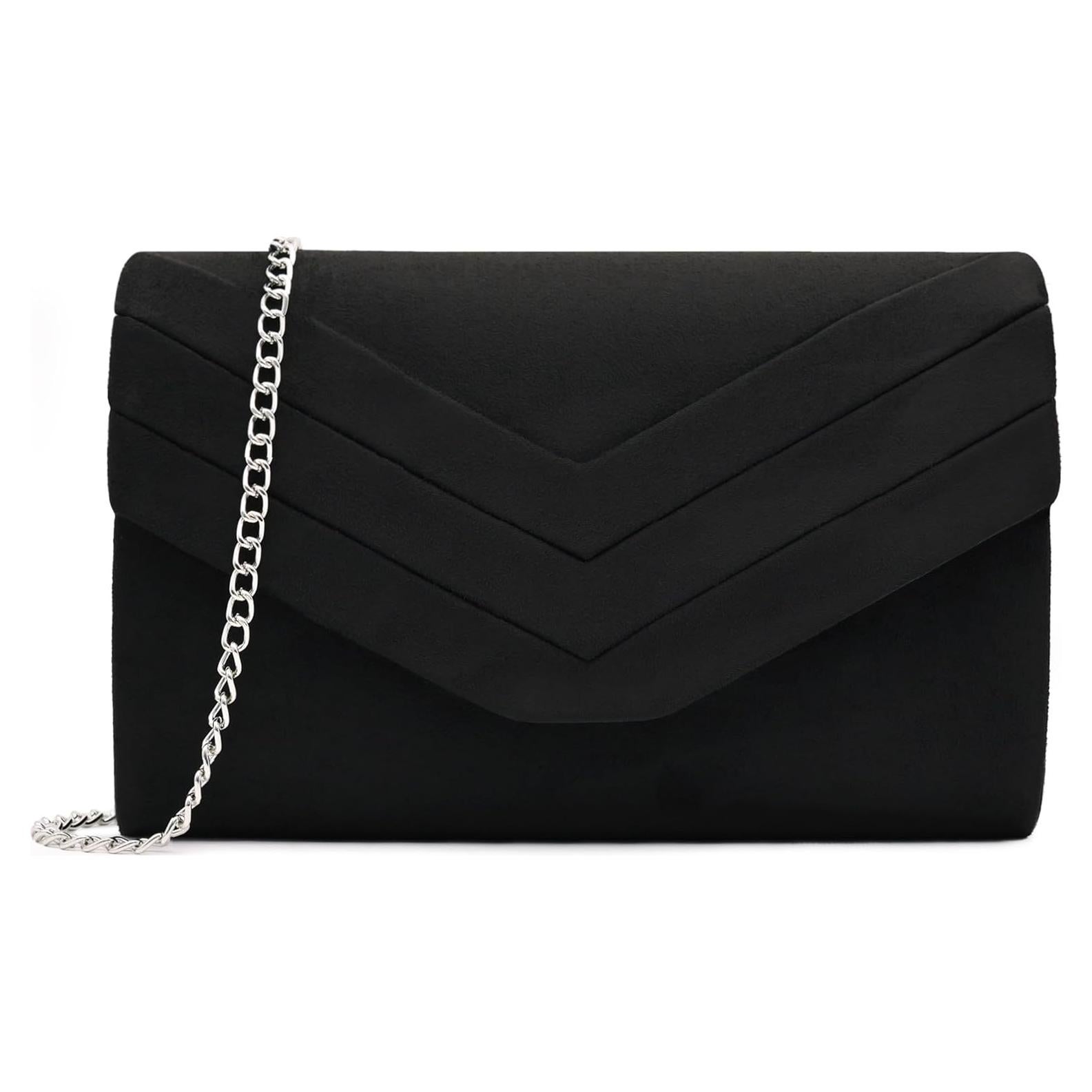 Bolso de Noche Milisente para Mujeres en Suede Negro 23.9x5.8x15 cm