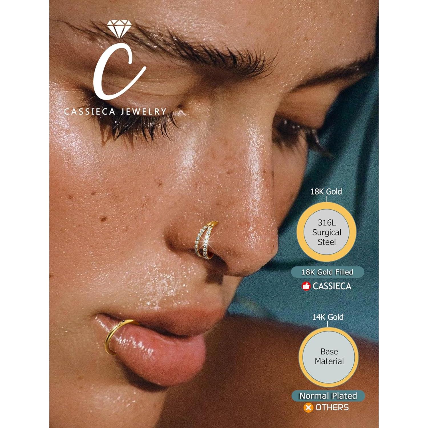 Aros de Nariz CASSIECA 5Pcs Acero Quirúrgico Hipoalergénico