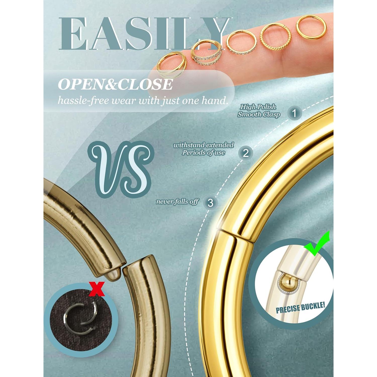 Aros de Nariz CASSIECA 5Pcs Acero Quirúrgico Hipoalergénico