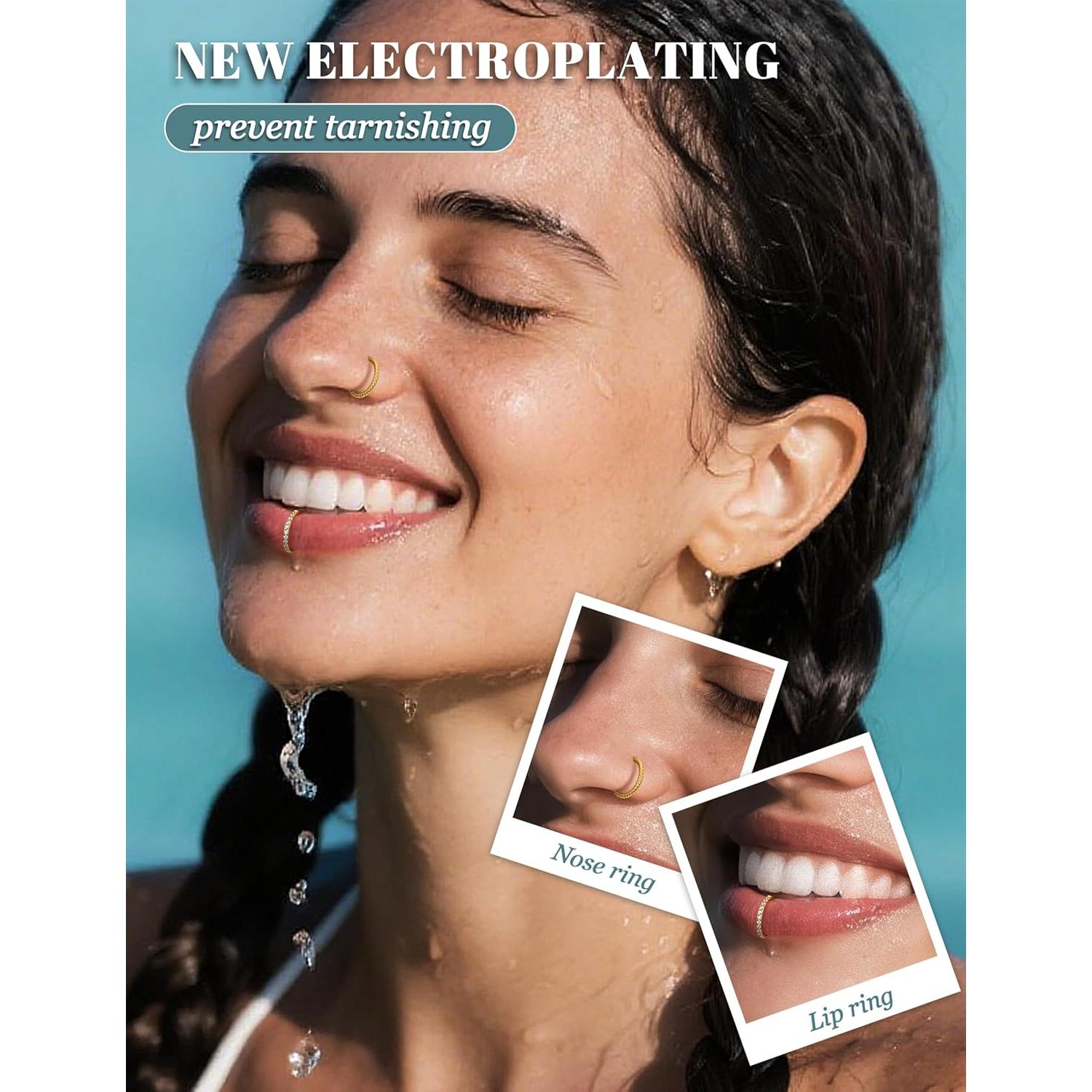 Aros de Nariz CASSIECA 5Pcs Acero Quirúrgico Hipoalergénico