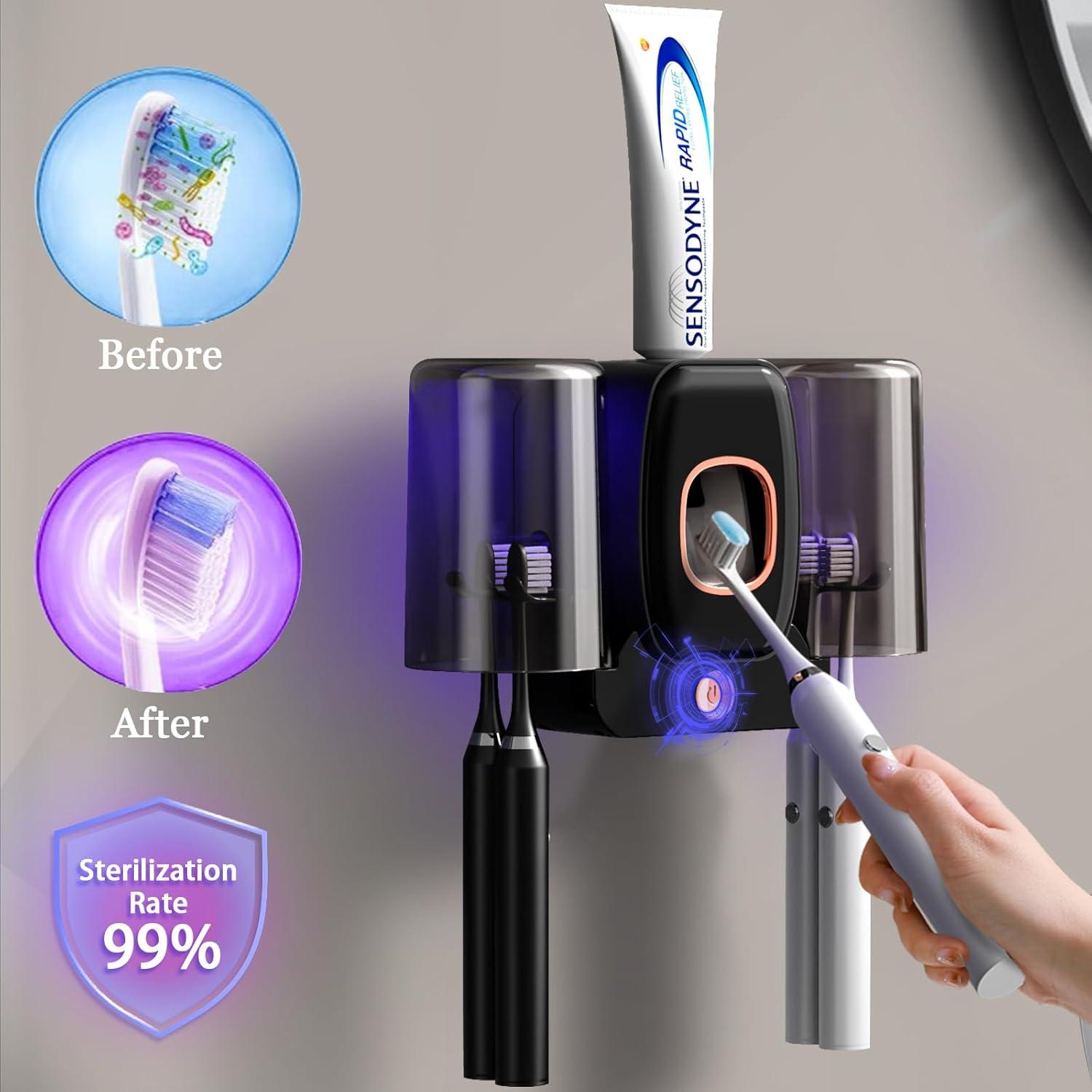 Soporte para Cepillos de Dientes Wekity Negro con Dispensador