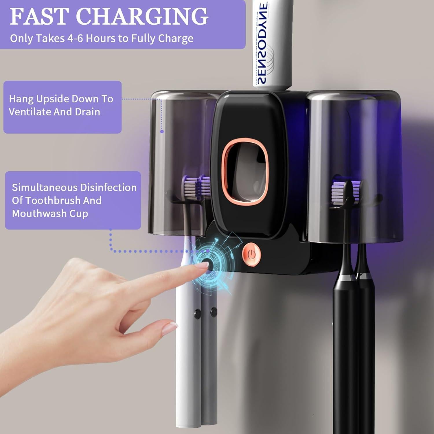 Soporte para Cepillos de Dientes Wekity Negro con Dispensador