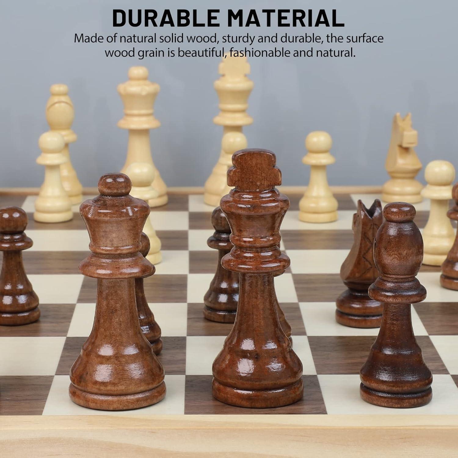 Juego de Ajedrez de Madera LEAP 43 cm Plegable con 2 Reinas Extra