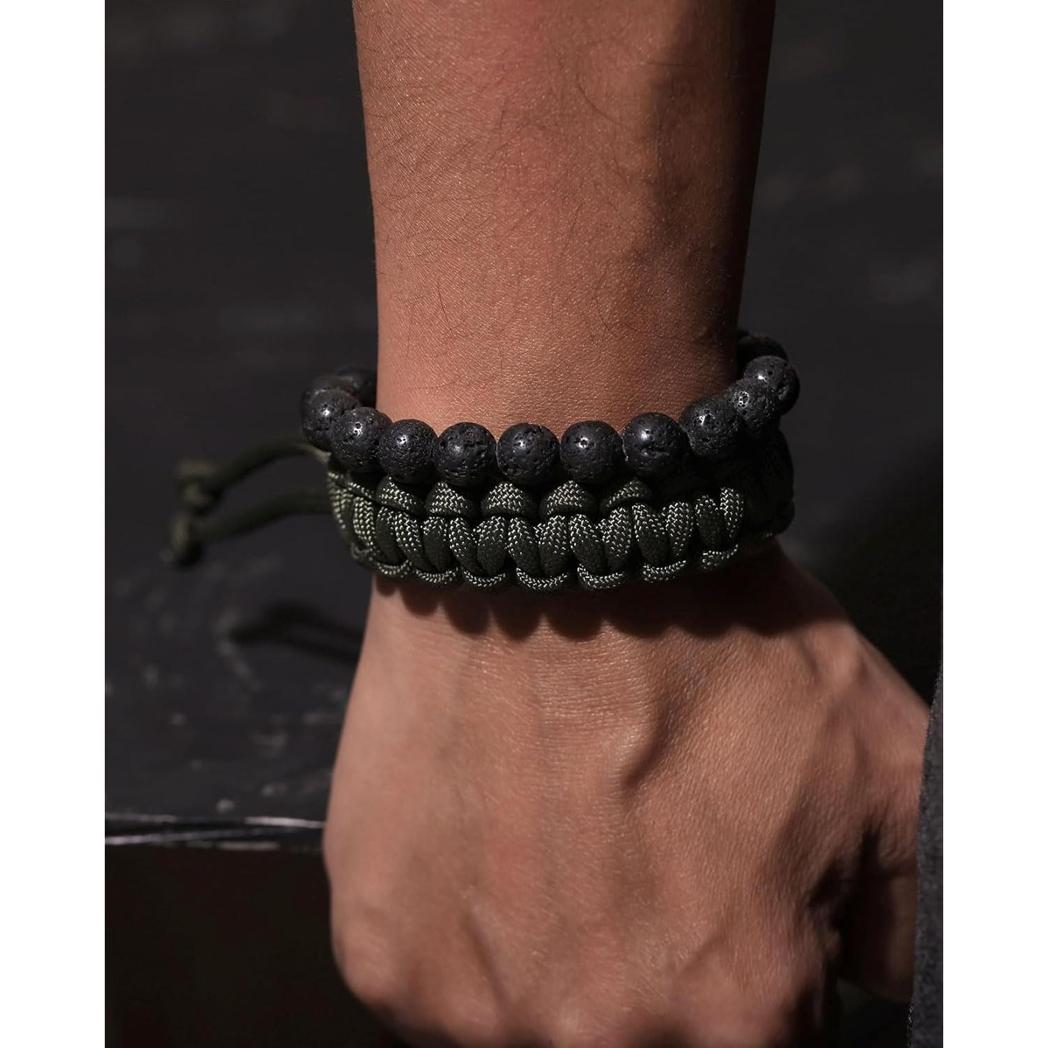 Juego de Pulseras de Paracord y Piedra de Lava Xfoxstal 2 Piezas
