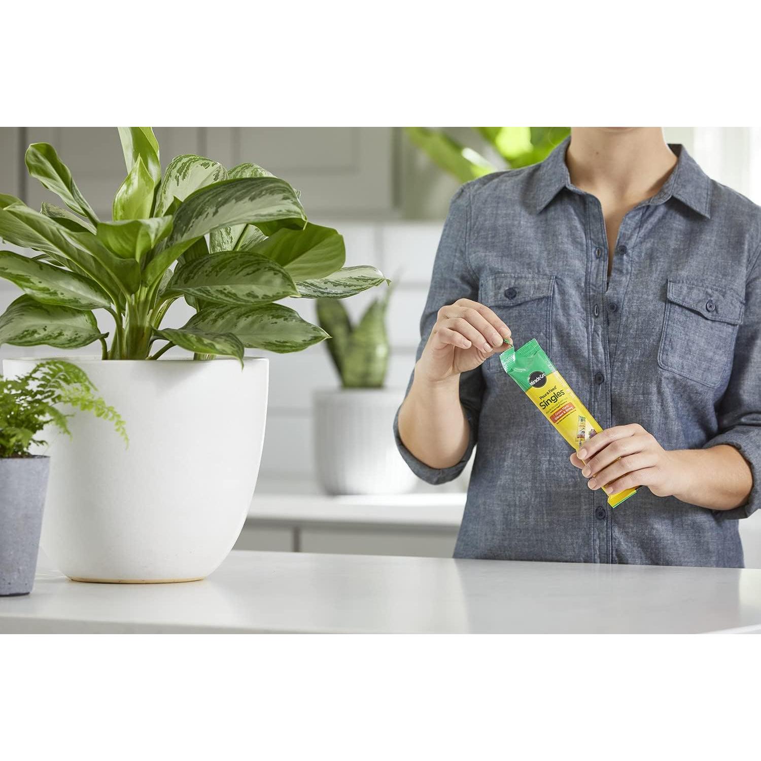 Miracle-Gro Pour & Feed Singles Ready-To-Use Liquid Plant Food - Pre-Measured Liquid Plant Fertilizer for Potted Plants, 2 oz. Singles