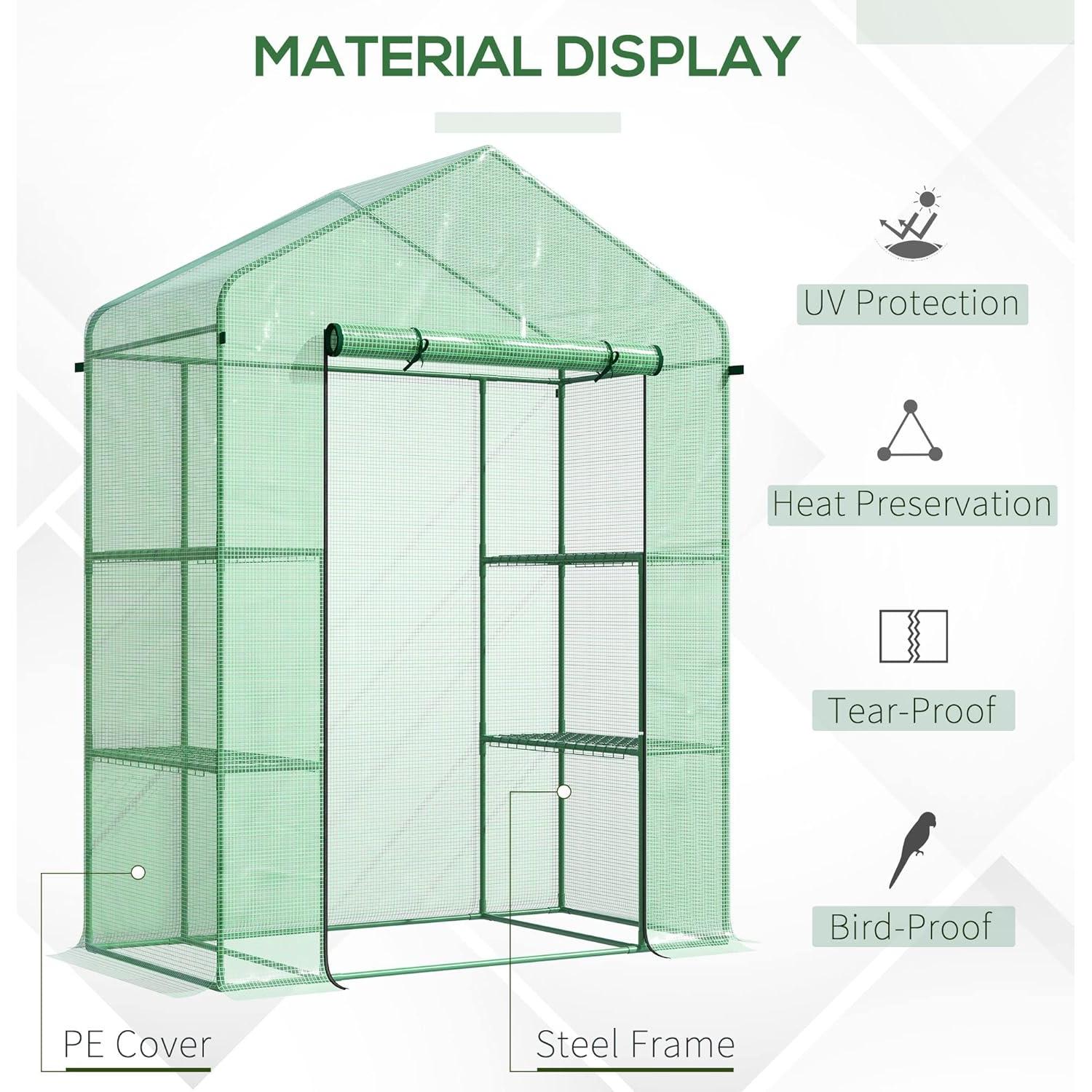 Invernadero portátil Outsunny 1.52x0.76x1.98m con 3 estantes