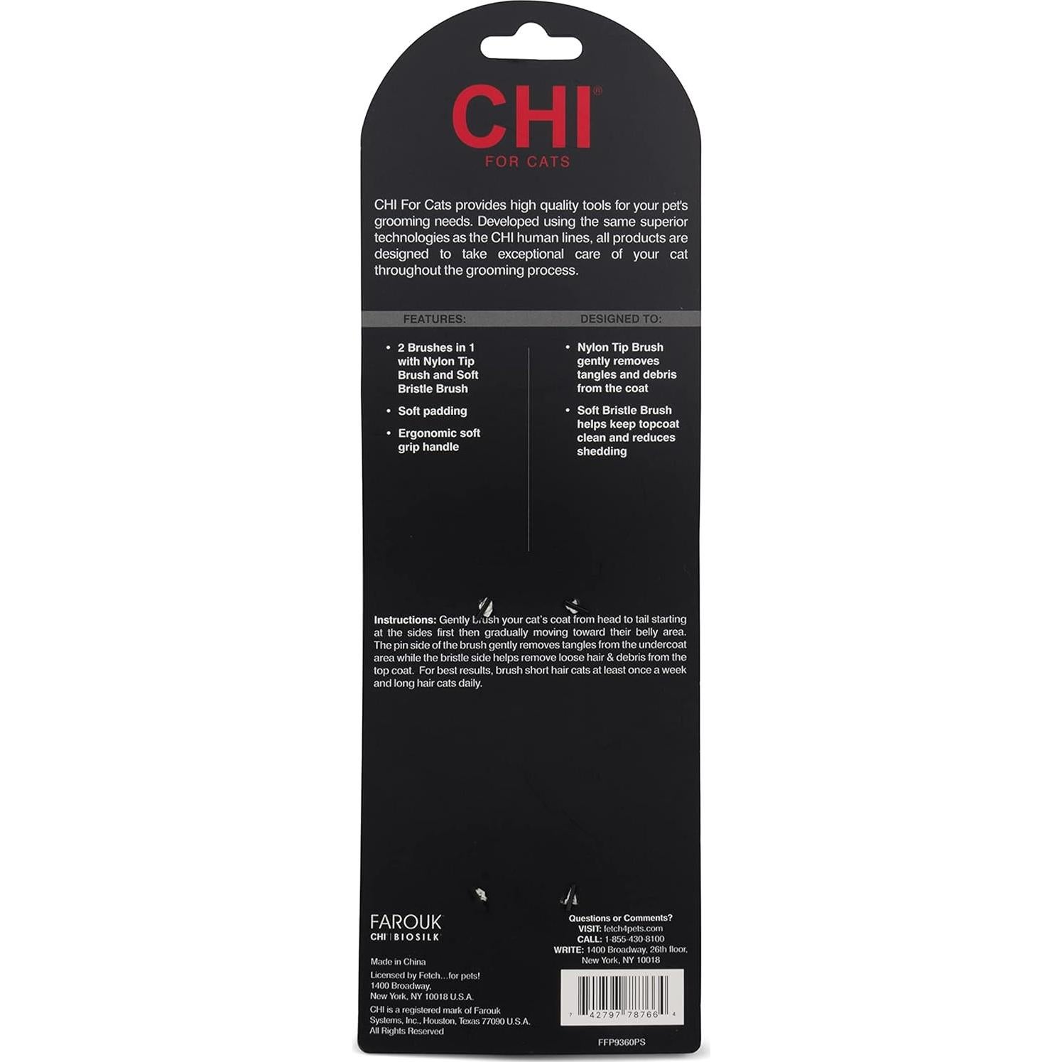 Cepillo Doble Cara CHI para Gatos - Mango Ergonómico 2 en 1