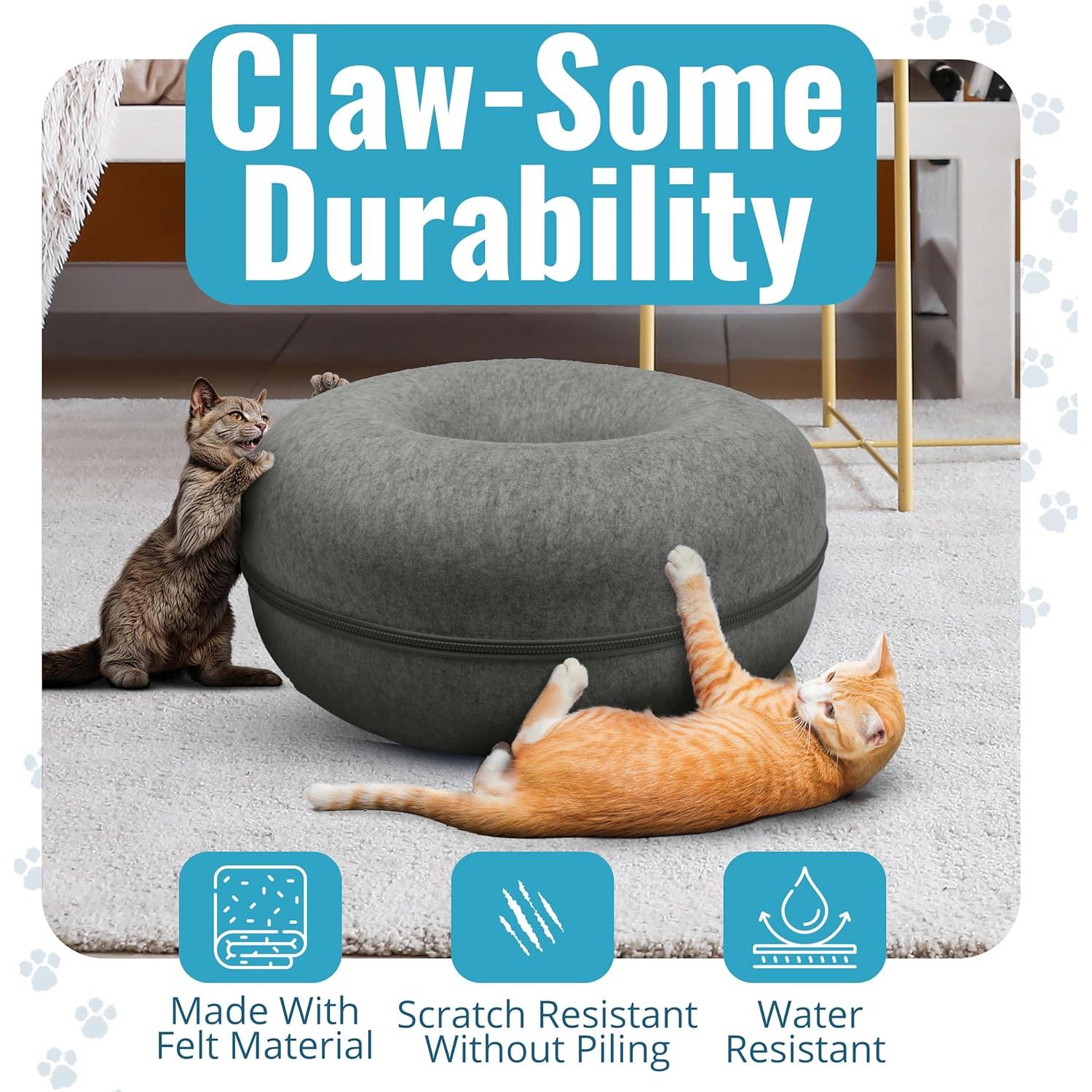 Cama Túnel Donut para Gatos Okoco 61 cm Gris Oscuro